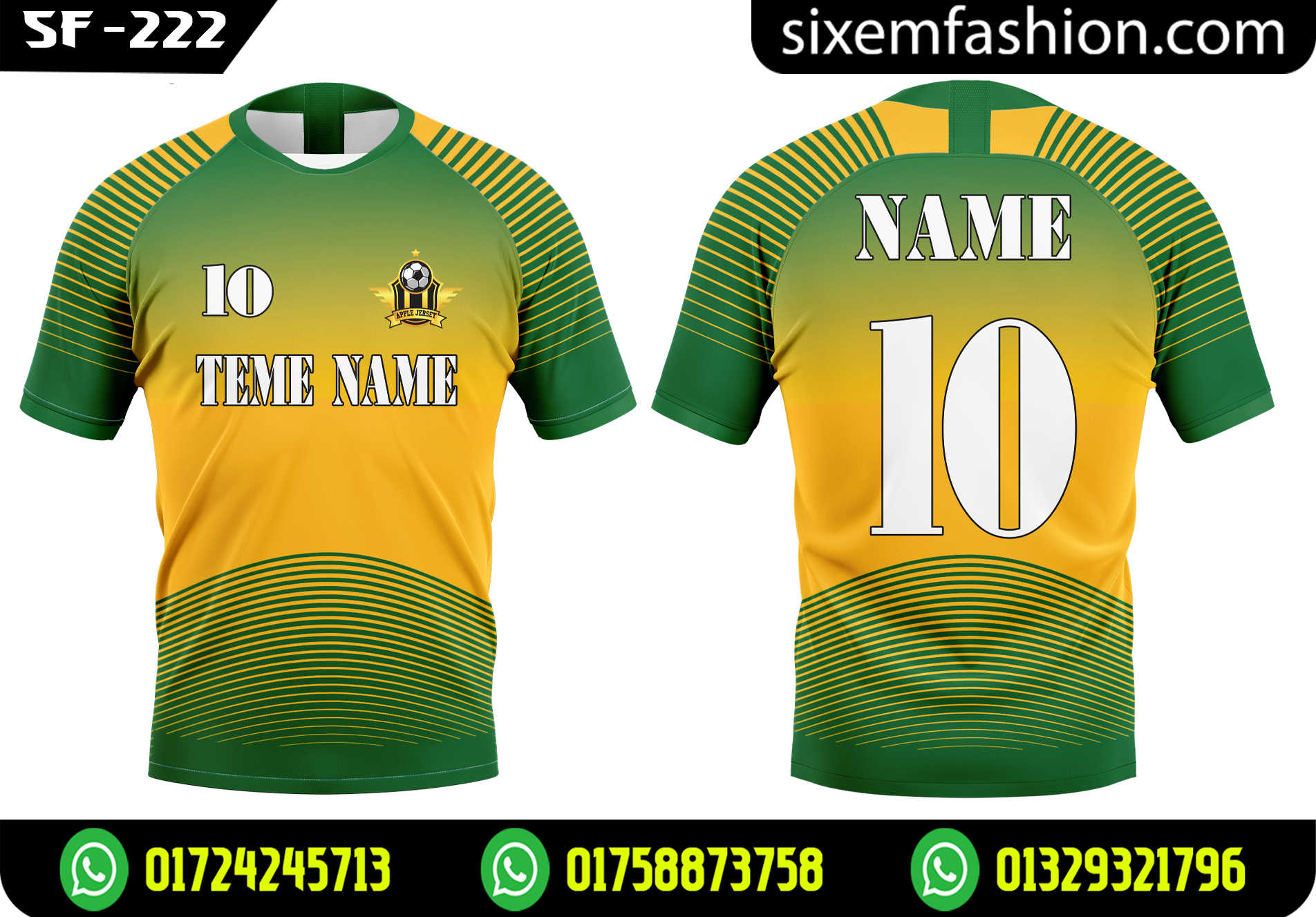 Alternative view of 2026 Raglan Team Jersey - Green Yellow Wave Line Pattern Name Number Shirt