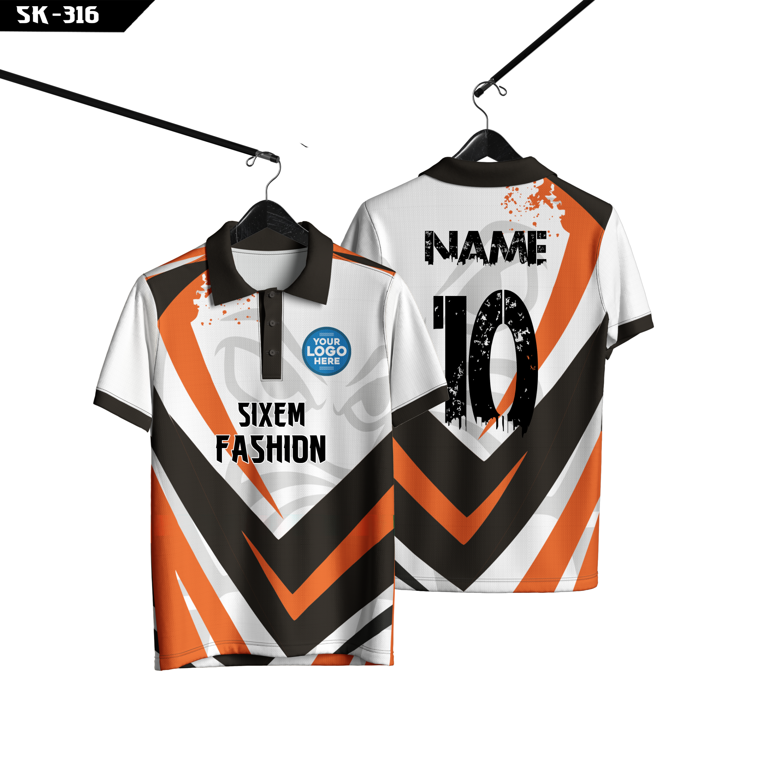 Orange Black Chevron Jersey 2026 - White Polo Cricket Kit