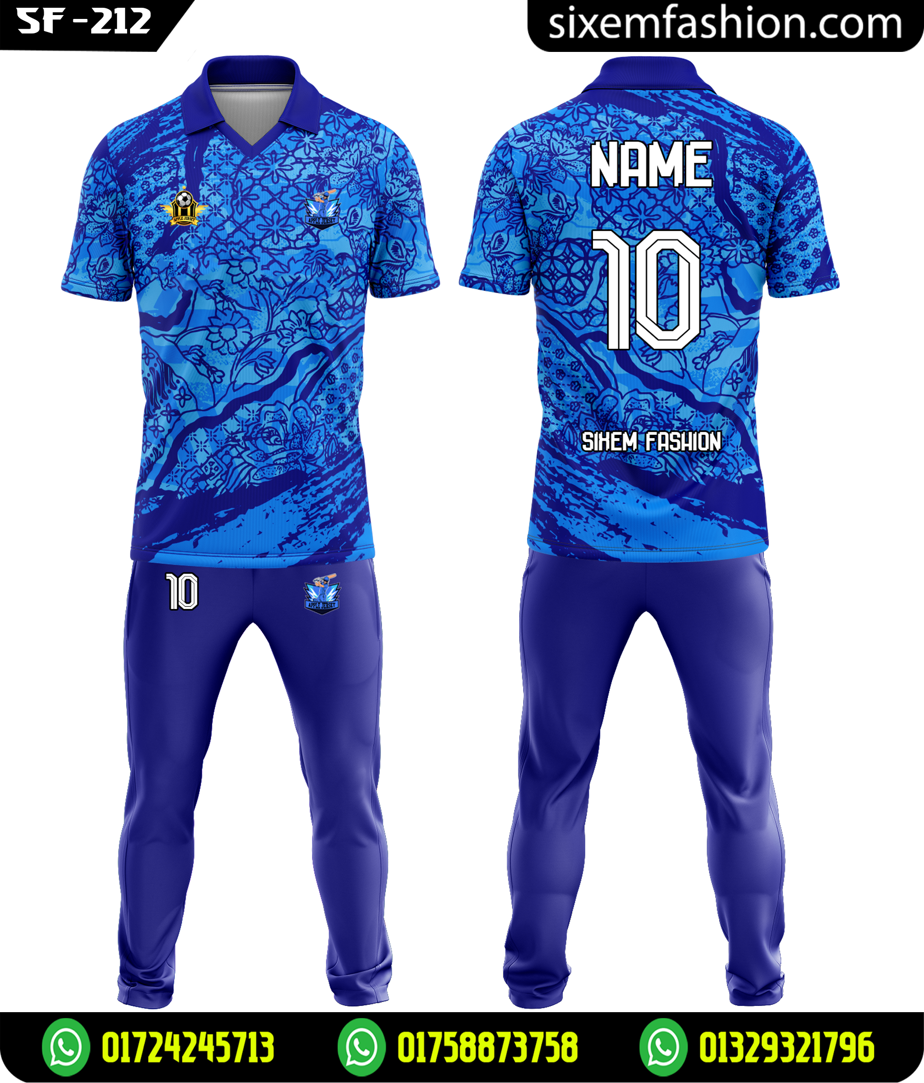 Alternative view of Blue Floral Cricket Team Kit - Sublimation Jersey With Trouser 2026 - Customizable