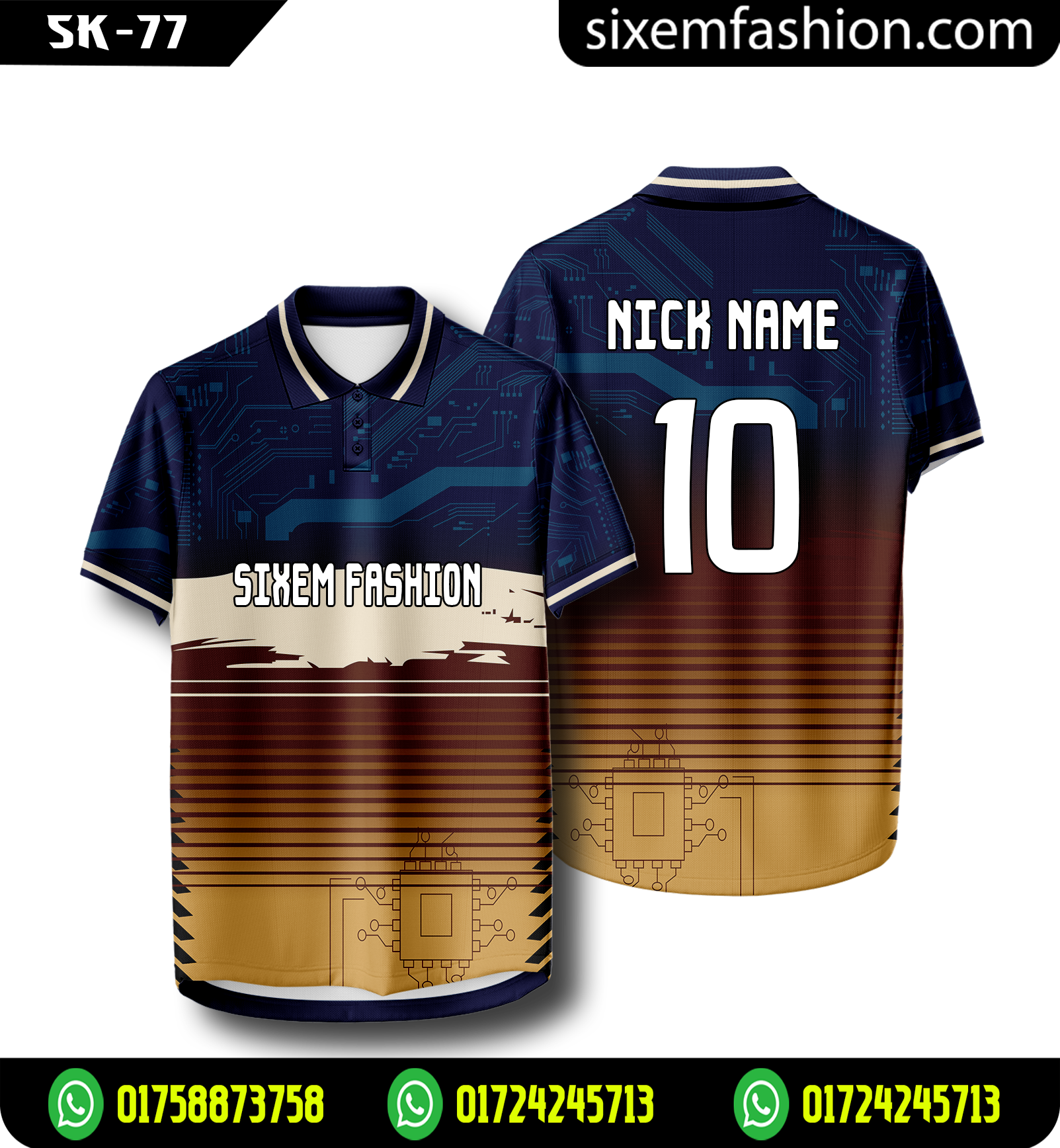Alternative view of Custom Blue Gold Jersey Striped Design Half Sleeve