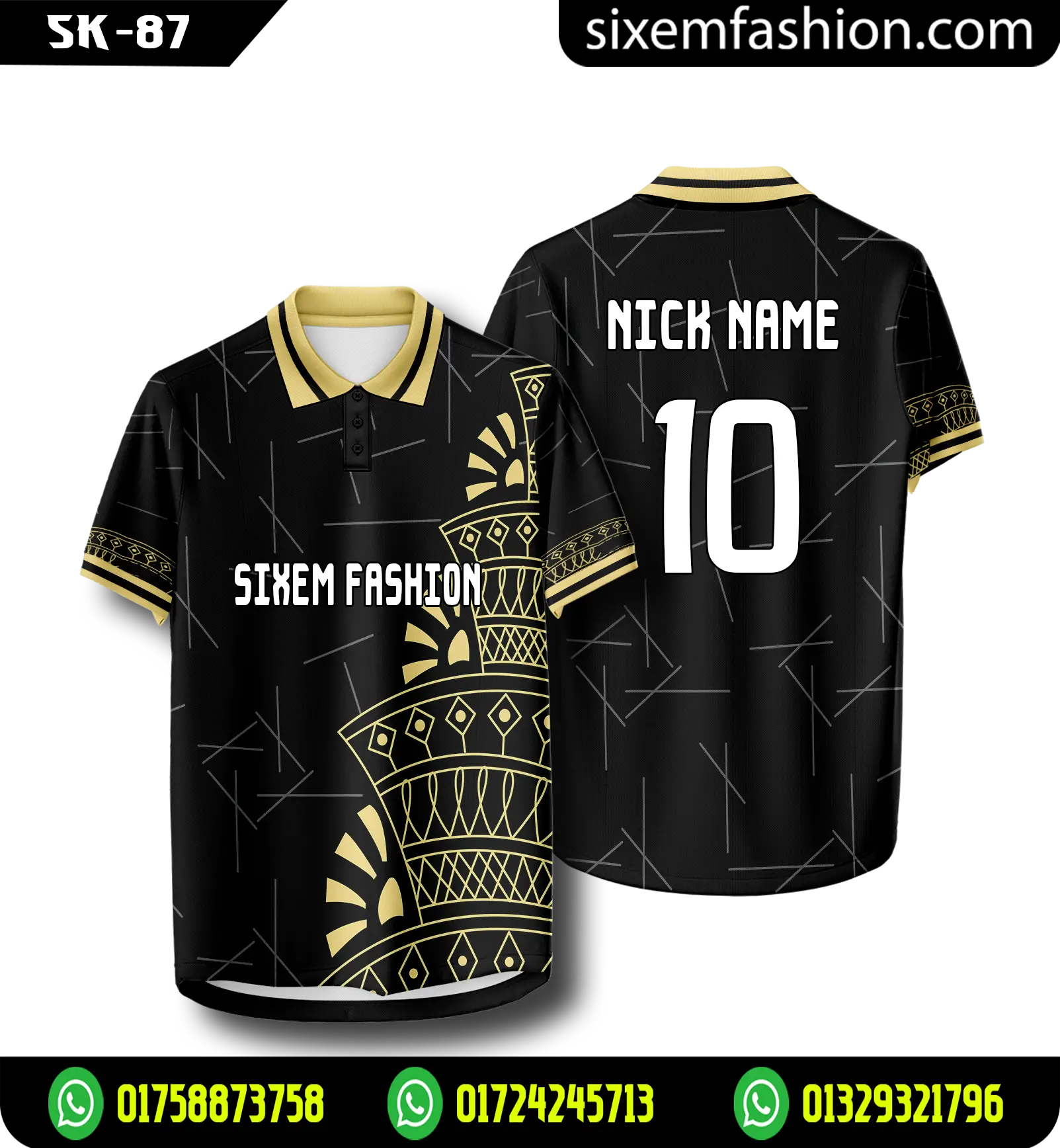 Custom Black Gold Sublimation Jersey