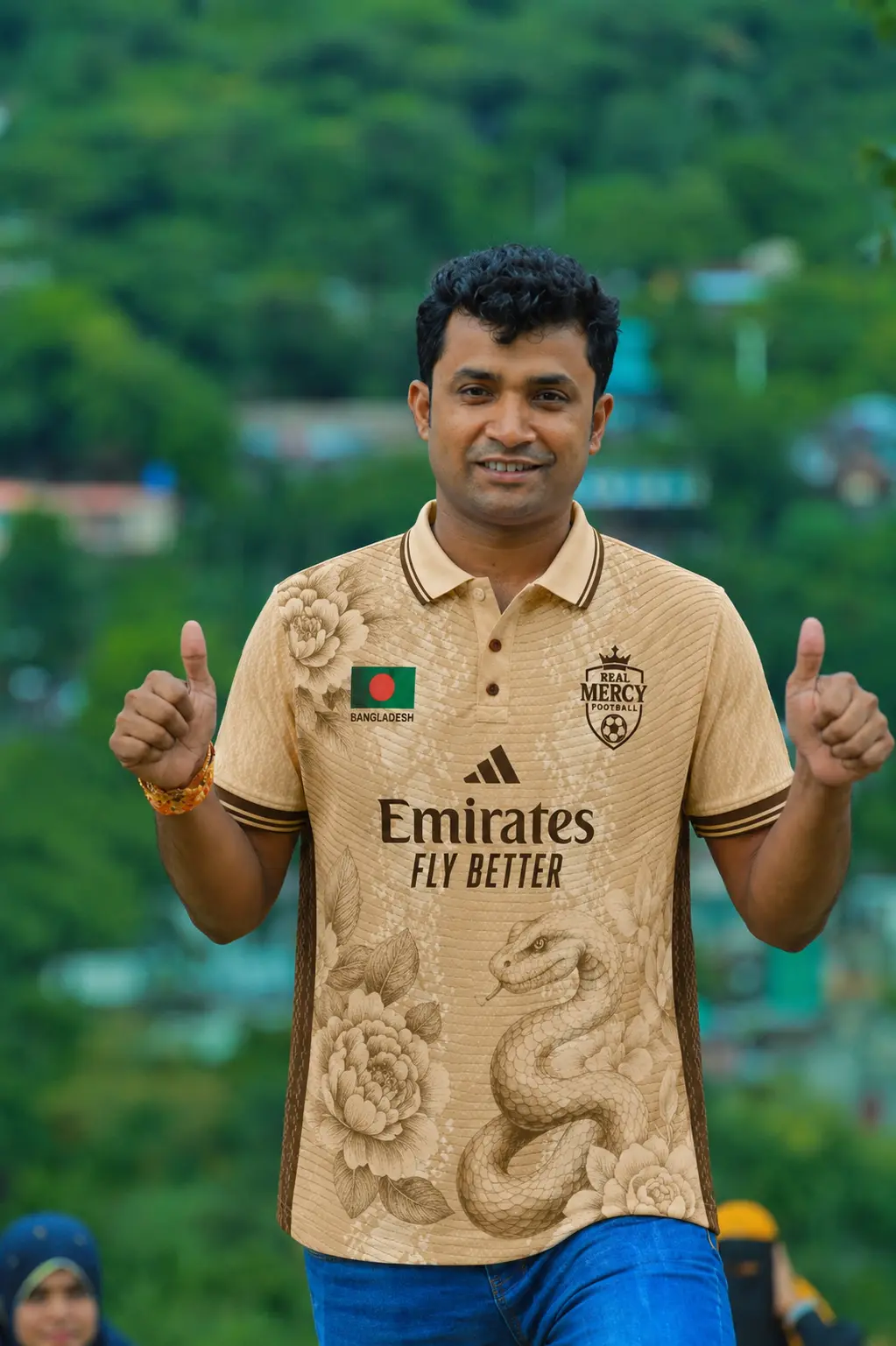 Snake Floral Polo Jersey 2026 - Beige Gold Football Shirt