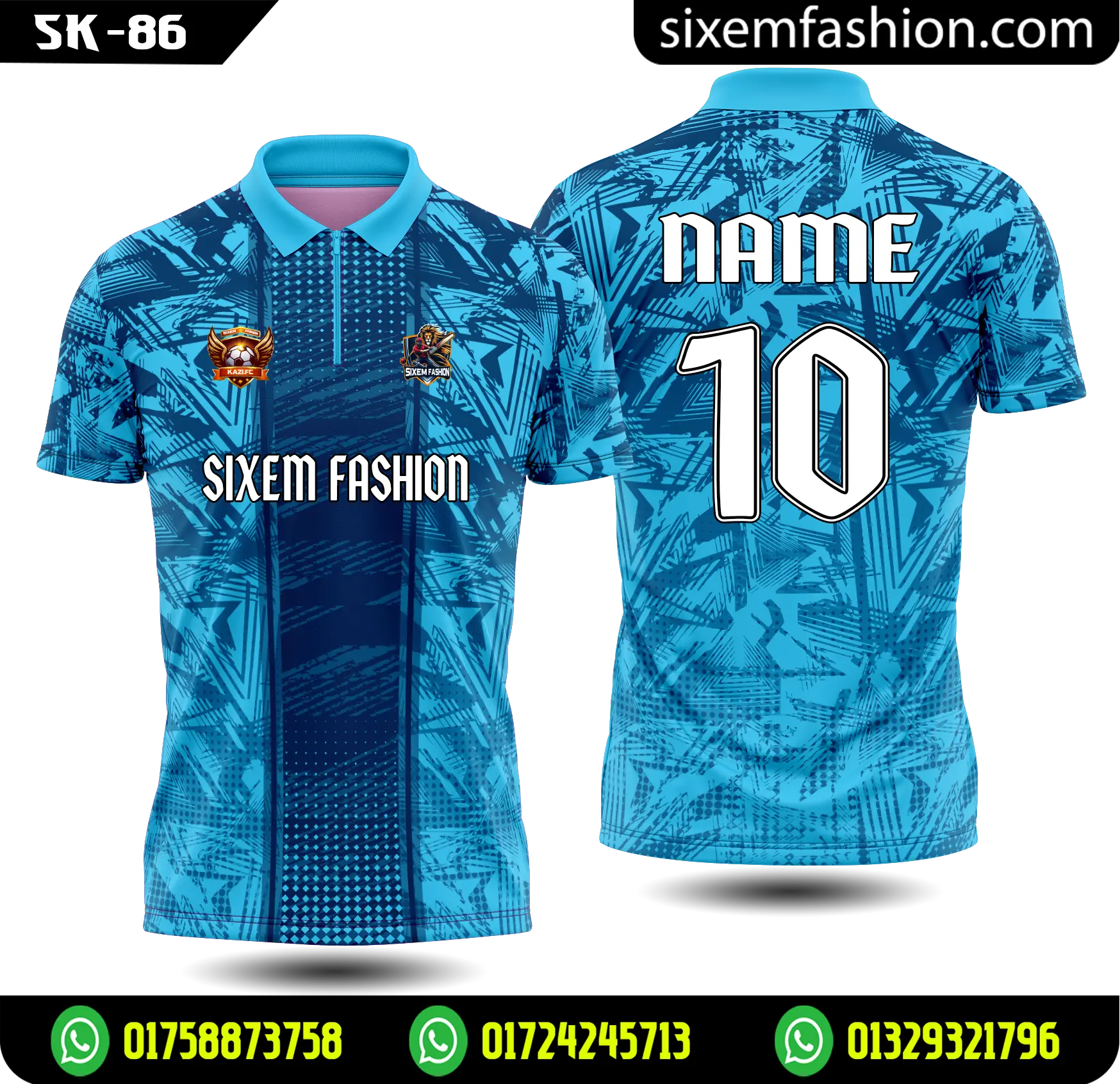 Custom Blue Sports Jersey Zip Collar Design 2026