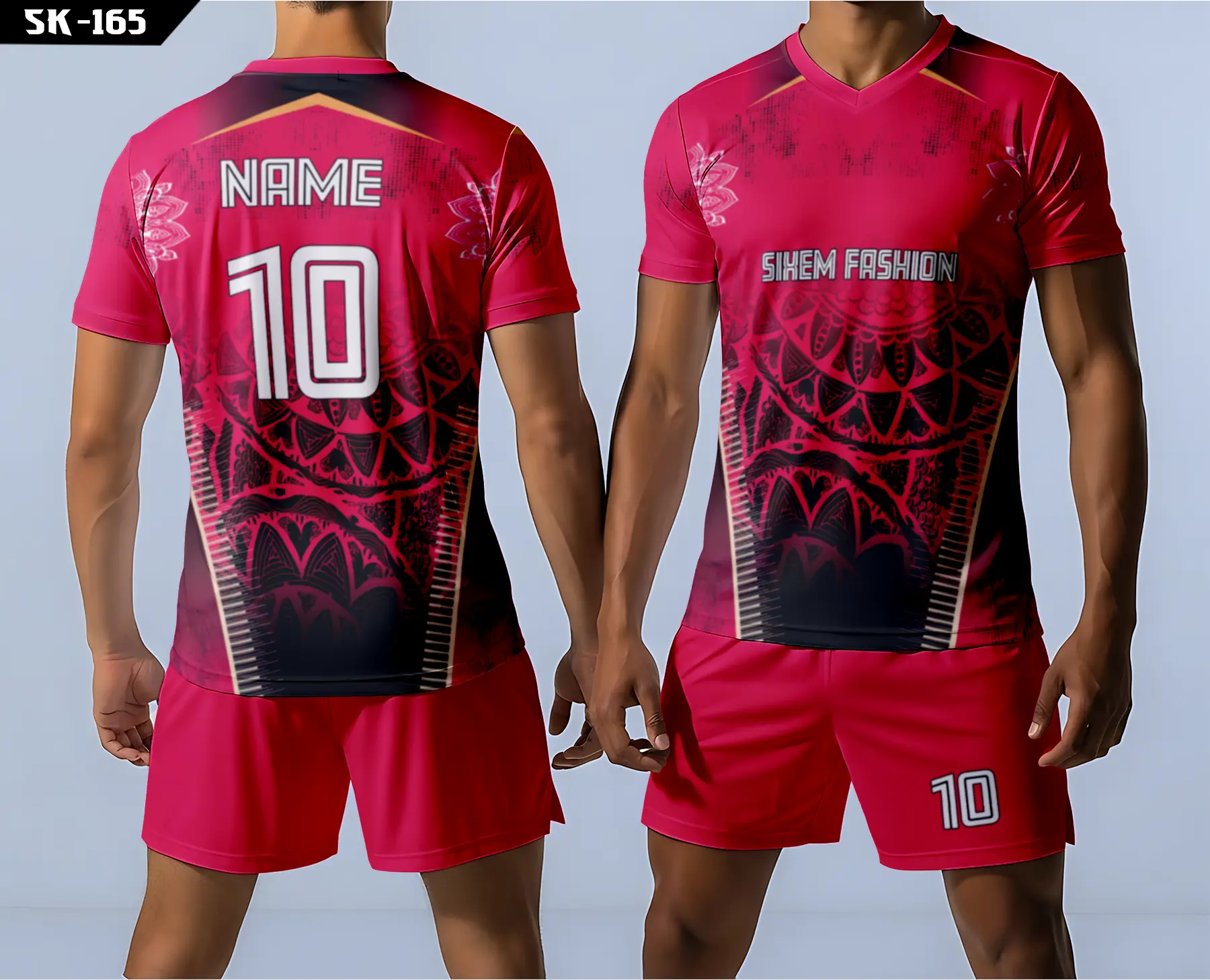Custom Hot Pink Football Jersey - Mandala Pattern V Neck Kit - Add Name Number Logo