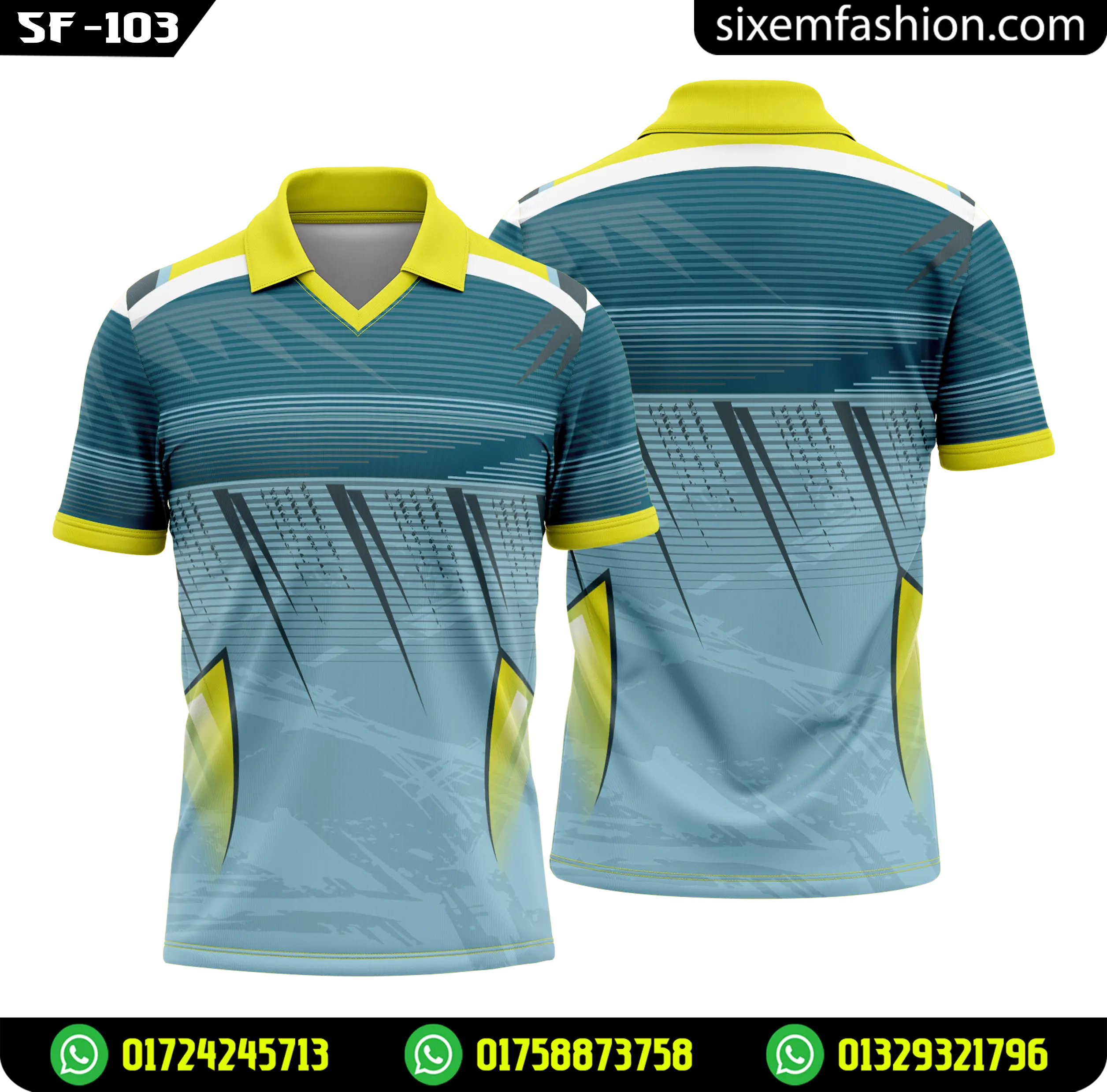 Custom Cricket Jersey 2026 Teal Yellow V Neck Polo Jersey BD