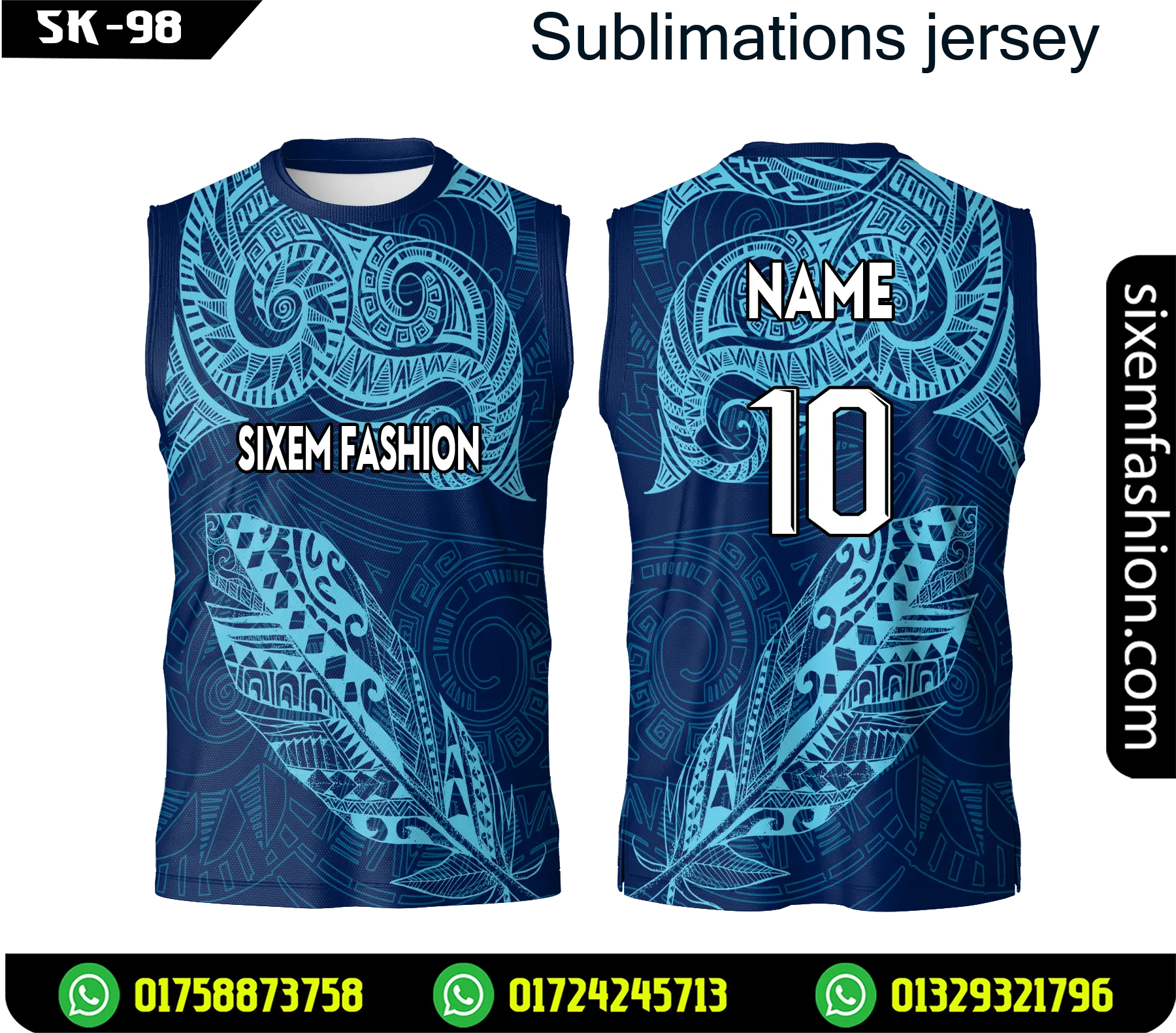 Navy Sky Sublimation Jersey Feather Design Team