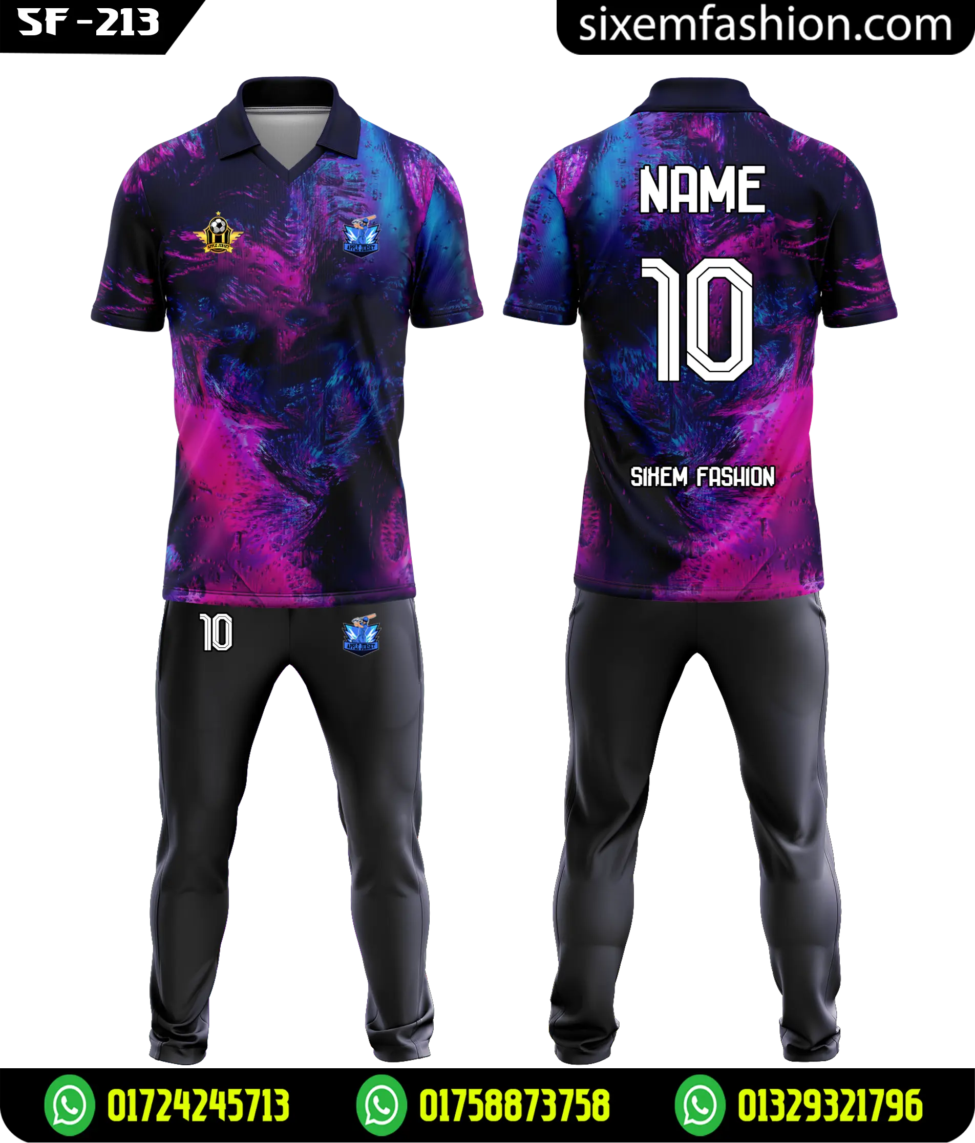Custom Galaxy Polo Jersey Set - Navy Blue Magenta Gradient Kit - Add Name Number Logo