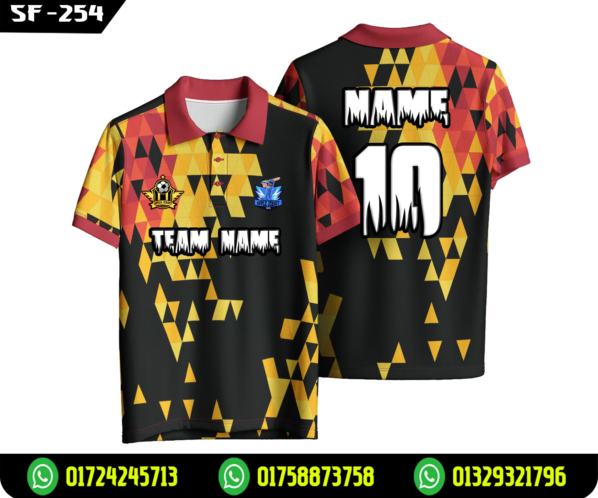 Polo Neck Geometric Jersey 2026 - Red Collar Custom Name Number Shirt