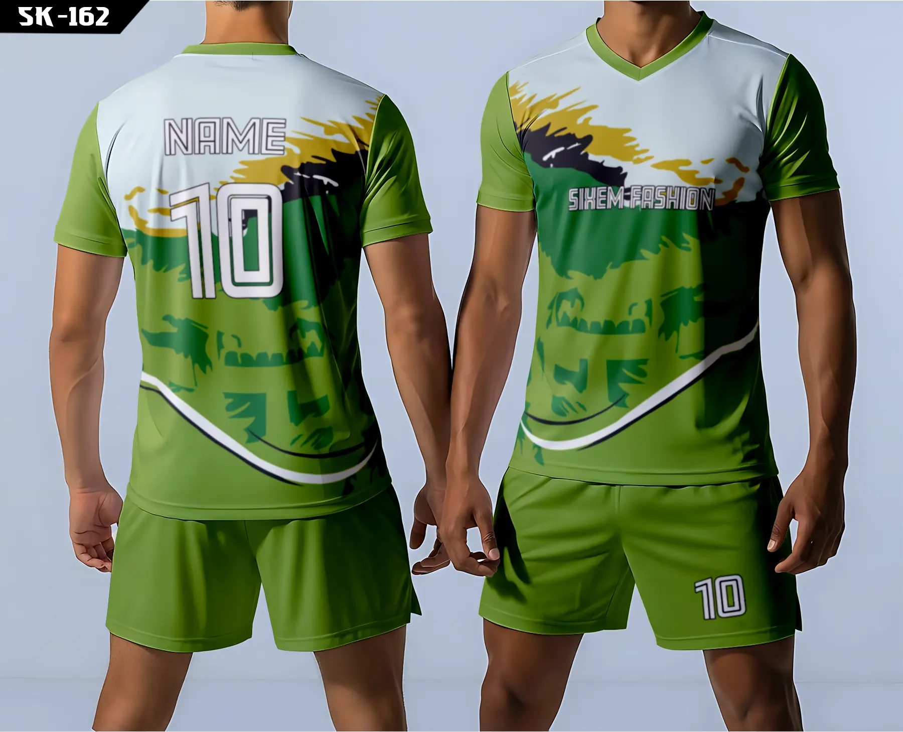 Premium Sublimation Football Kit - Green White Custom Team Jersey With Shorts - Player Name Print