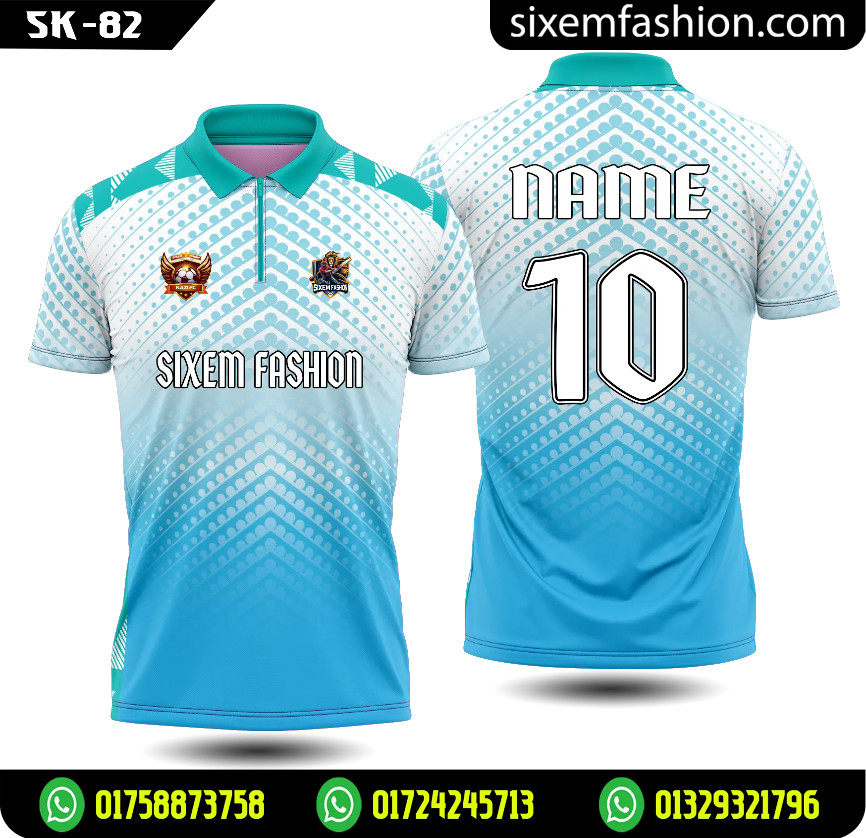 White Sky Blue Polo Collar Jersey Gradient Dot Pattern Sublimation Soccer Kit Custom
