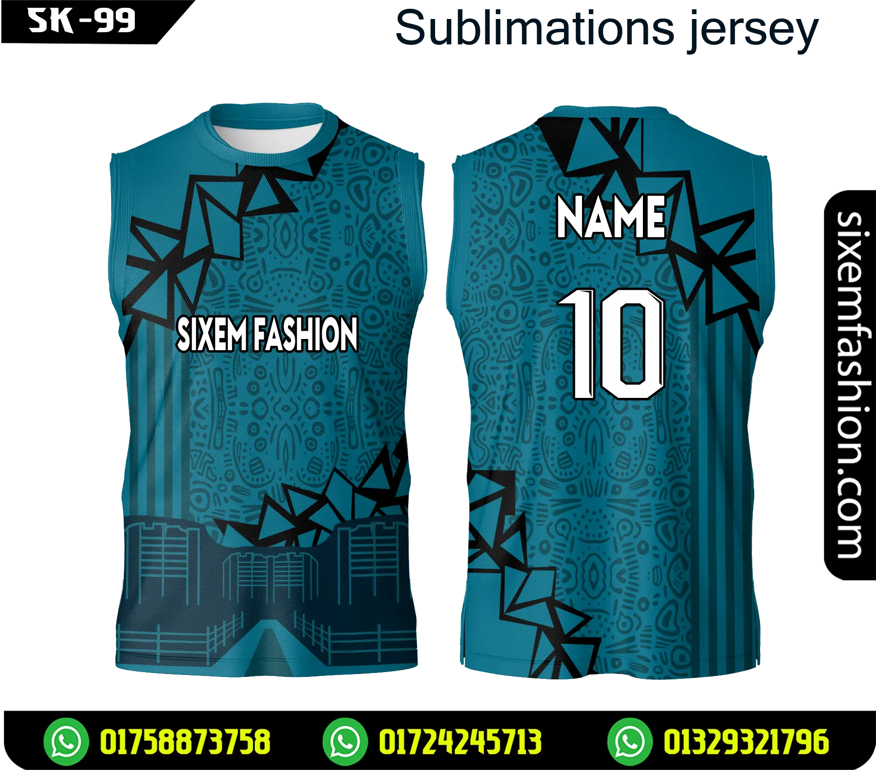 Custom Teal Tribal Pattern Jersey