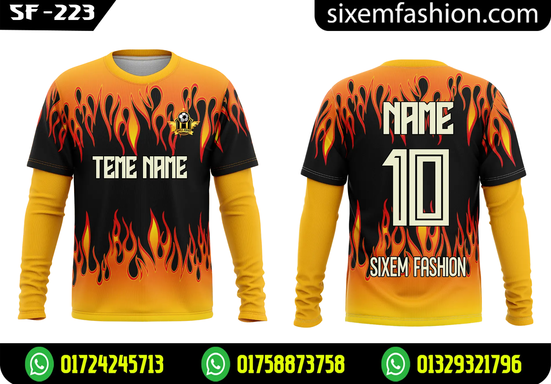 Fire Flame Sports Jersey 2026 - Black Orange Sublimation Team Kit Design