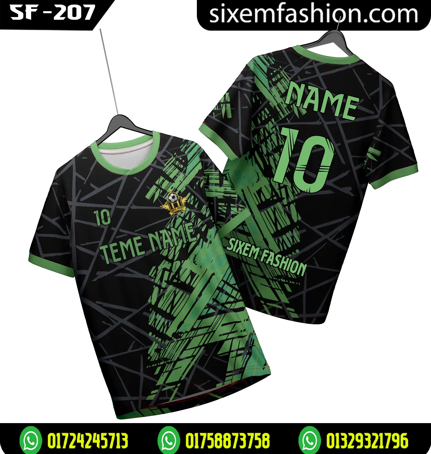 Half Sleeve Custom Sports Jersey - Black Green Abstract Design Team Uniform - Personalized Name