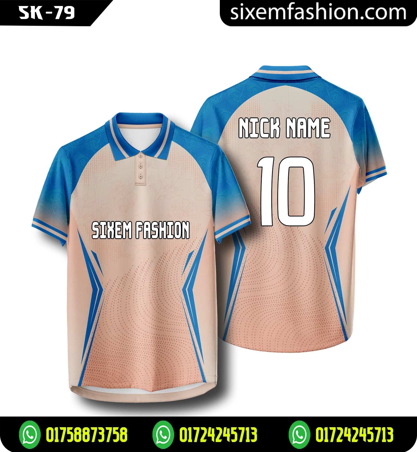 Peach Blue Jersey Raglan Sleeve Polo Design