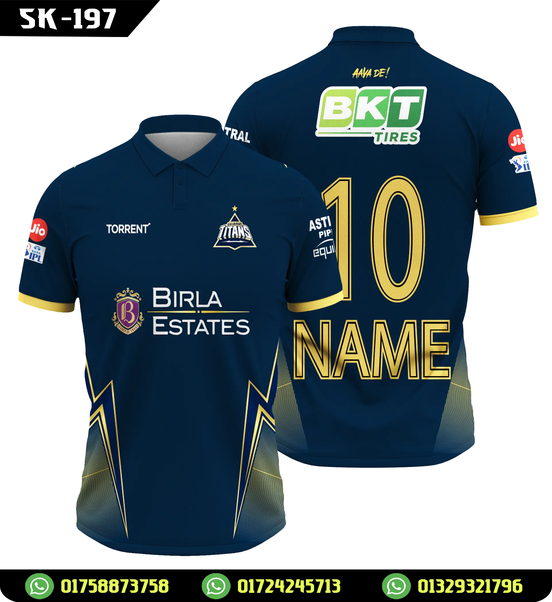 T20 Cricket Jersey 2026 - Navy Gold Lightning Stripe Team Kit