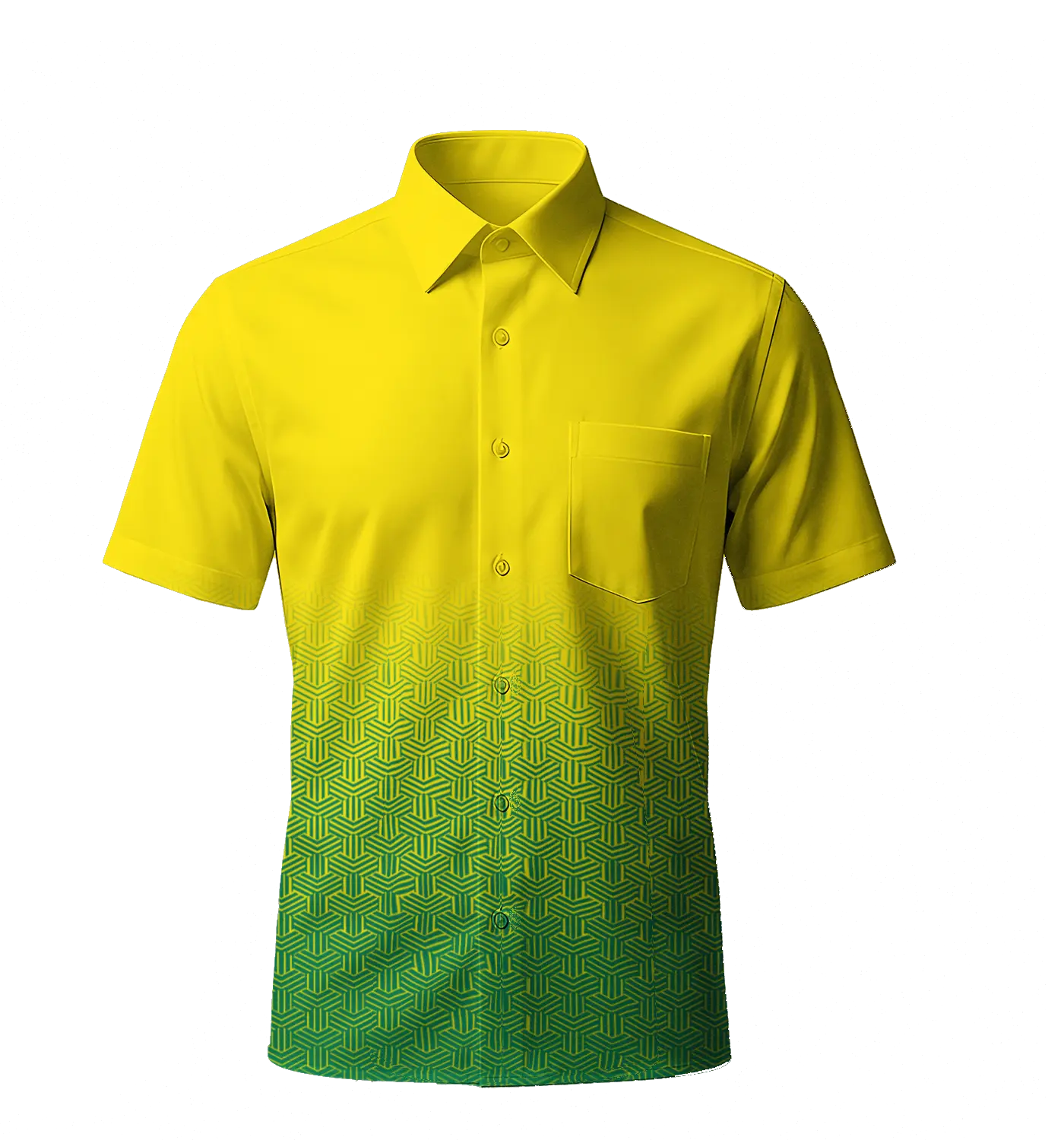 Yellow Green Gradient Shirt for Men - Geometric Print Half Sleeve Party Shirt- SKT-23