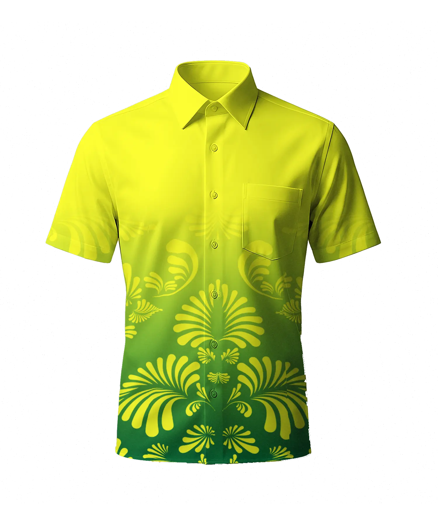 Lime Green Gradient Floral Shirt for Men - Fan Print Half Sleeve Summer Shirt- SKT-13