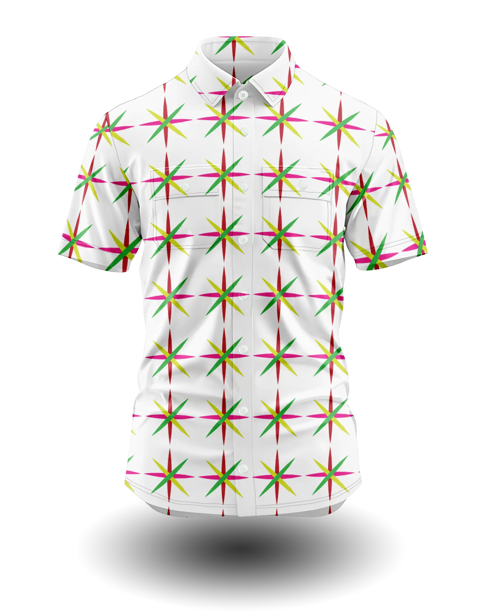 Multicolor Star Print White Shirt for Men - Geometric Pattern Half Sleeve Casual Shirt- SKT-08
