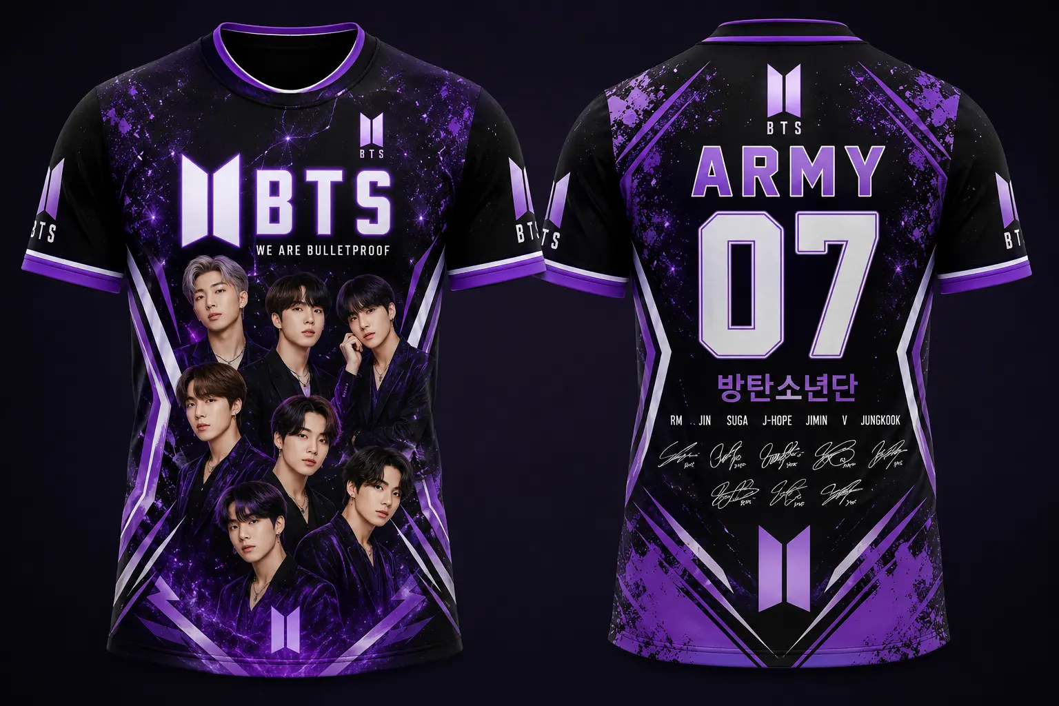 BTS ARMY Jersey Design - BTS 7 Members Jersey - Purple Kpop Jersey Design