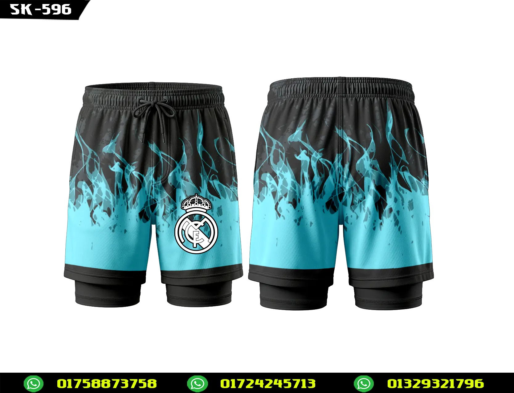 Real Madrid Shorts, -Blue Flame Shorts-,Football Shorts Men