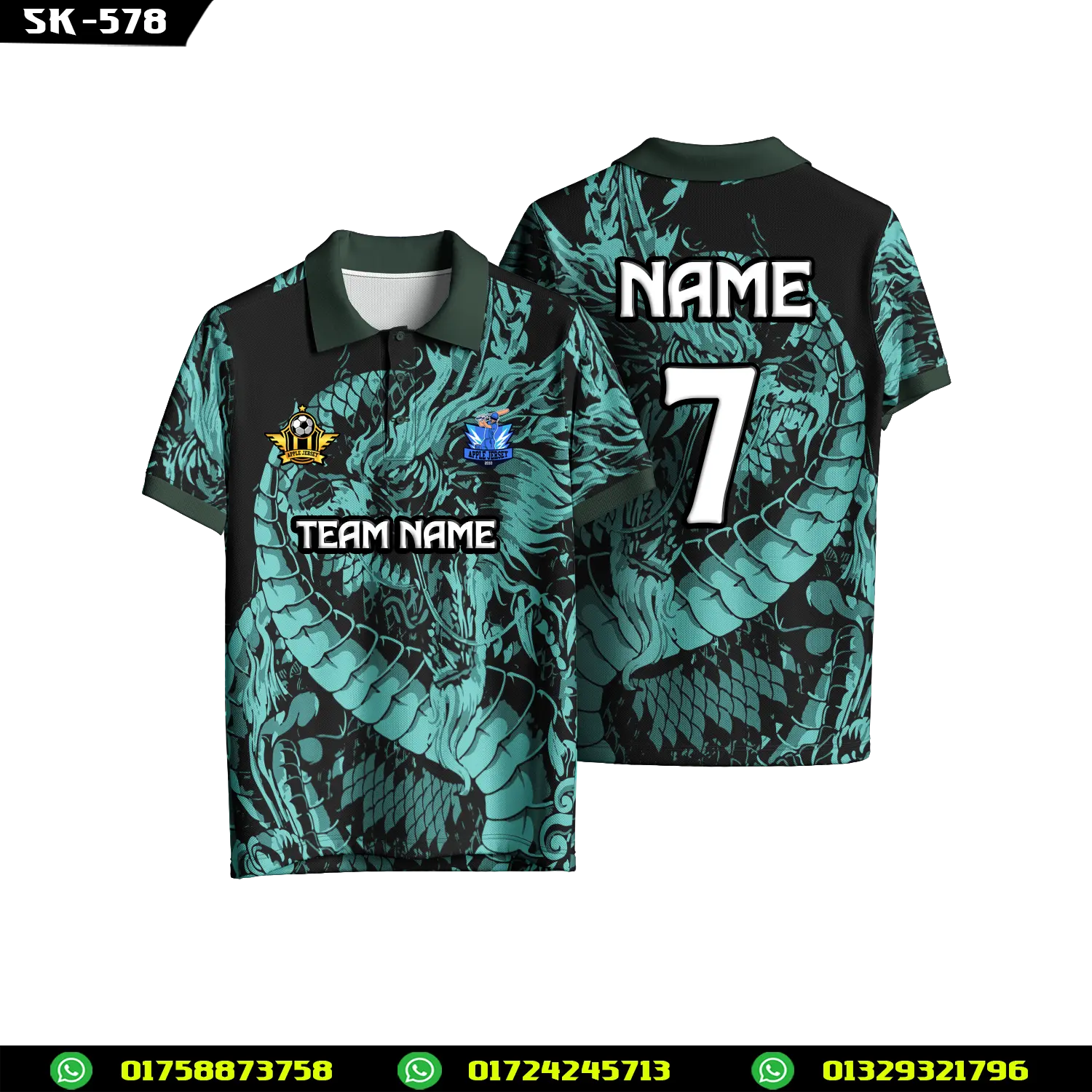 Dragon Football Jersey-,Black Polo Jersey-,Custom Dragon Jersey