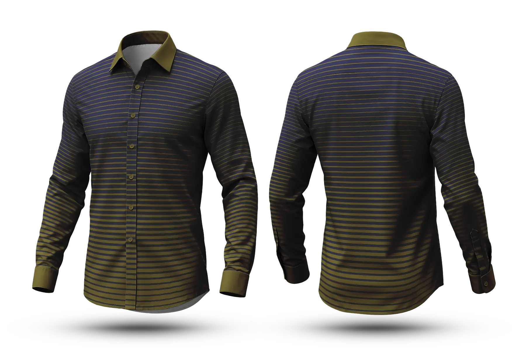 Horizontal Stripe Shirt for Men - Navy Olive Full Sleeve Formal Office Shirt- SKT-14