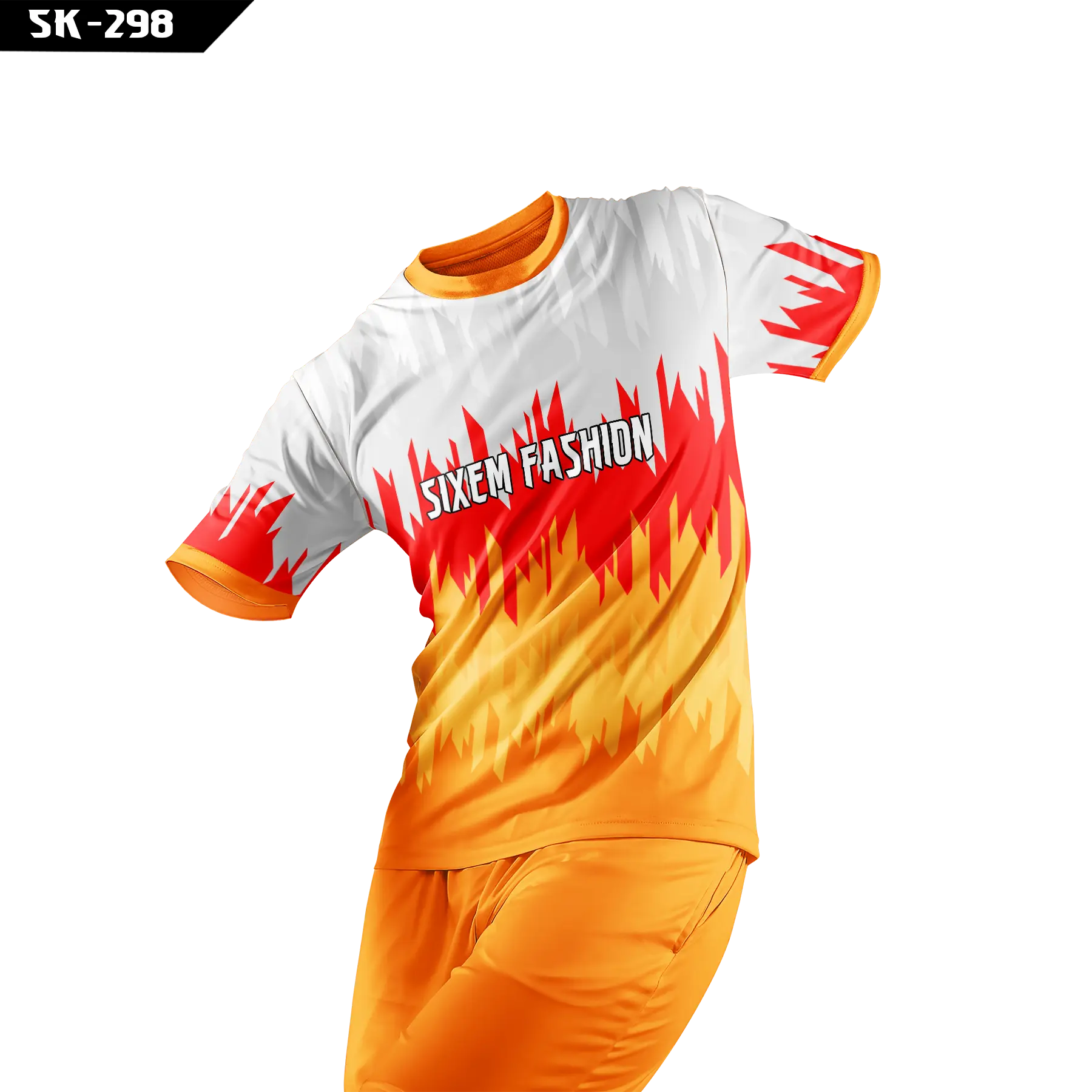 White Orange Gradient Sublimation Jersey Set – Short Sleeve Sports Uniform with Shorts SK-298