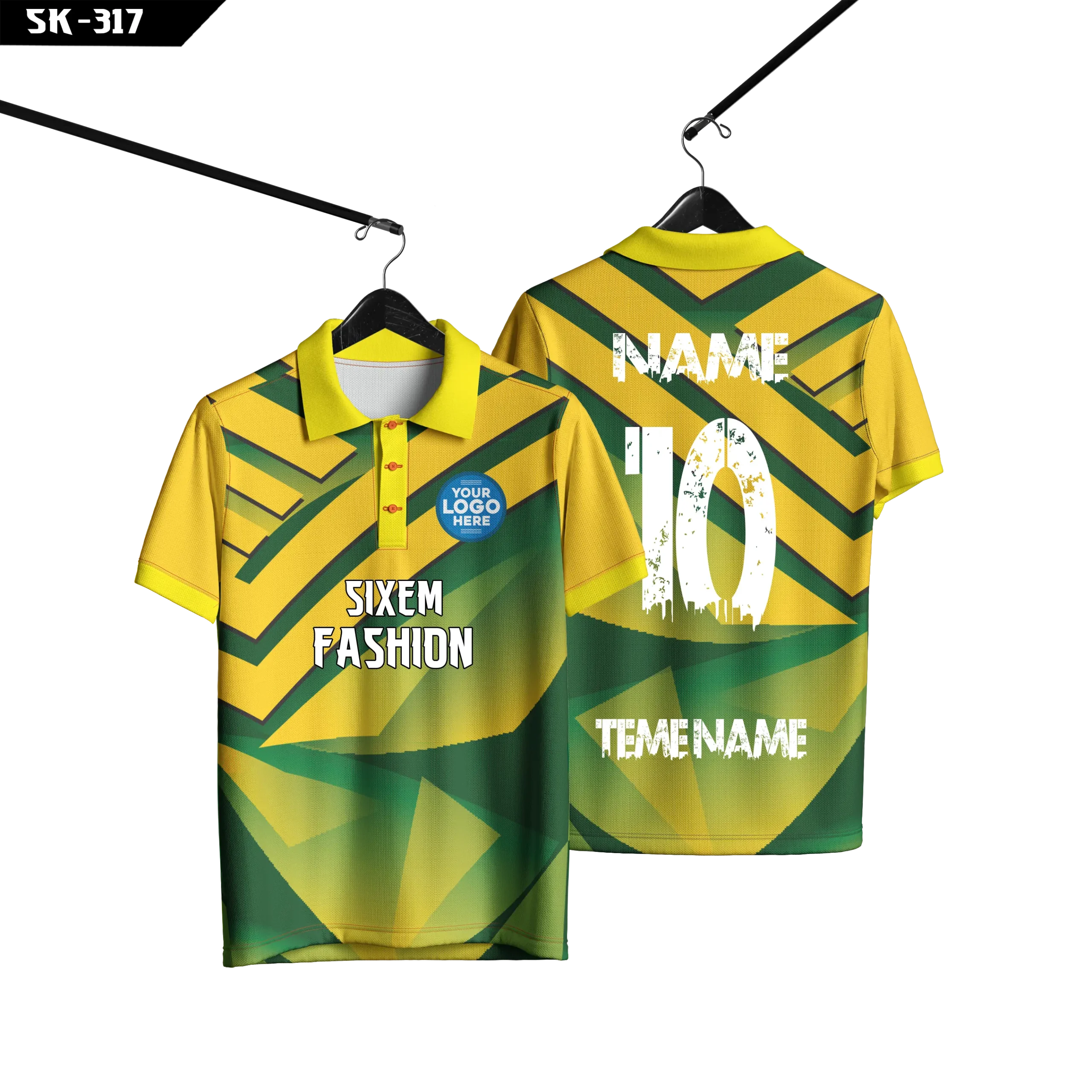Yellow Green Geometric Sublimation Polo Shirt – Short Sleeve Printed Sports Jersey -SK-317