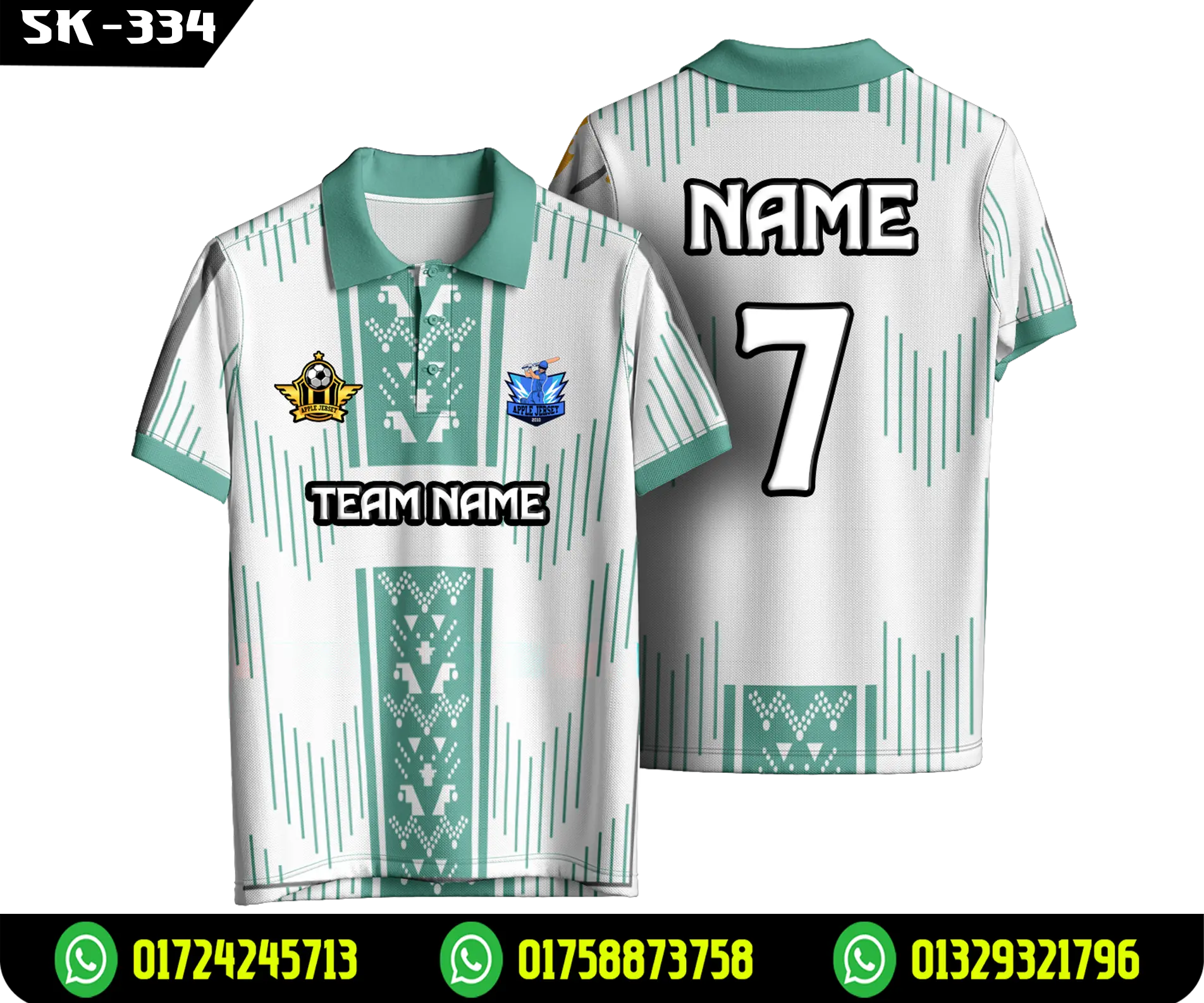 White Mint Green Cricket Polo Jersey – Custom Team Name & Number Sublimation Jersey SK-334