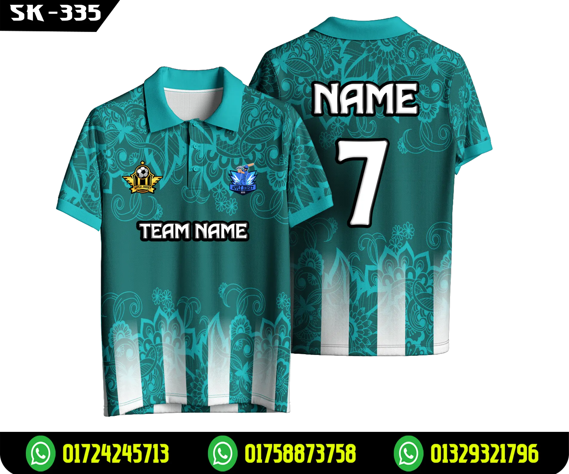 Teal Floral Pattern Cricket Jersey – Custom Sublimation Team Sports Shirt