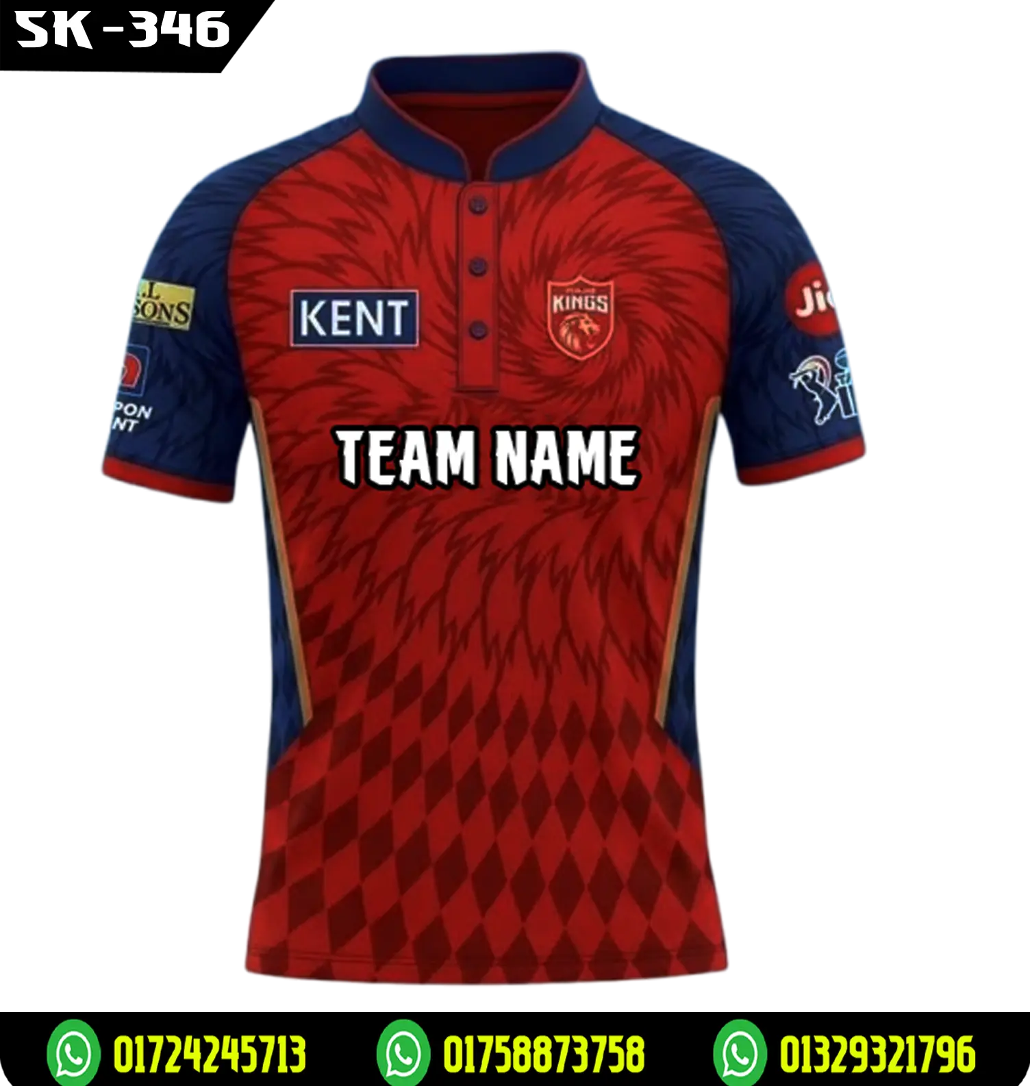 Punjab Kings Inspired Red Navy Cricket Jersey – Custom Team Name Sublimation Jersey SK-346