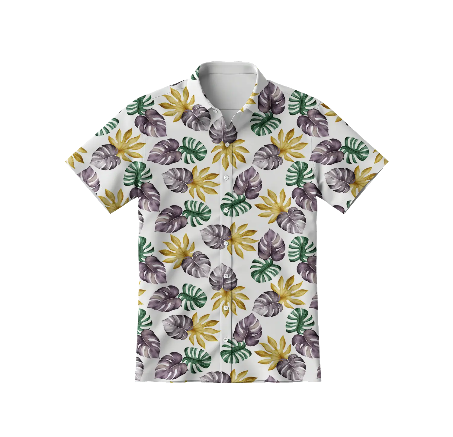 White Tropical Monstera Leaf Short Sleeve Hawaiian Shirt- SKT-73
