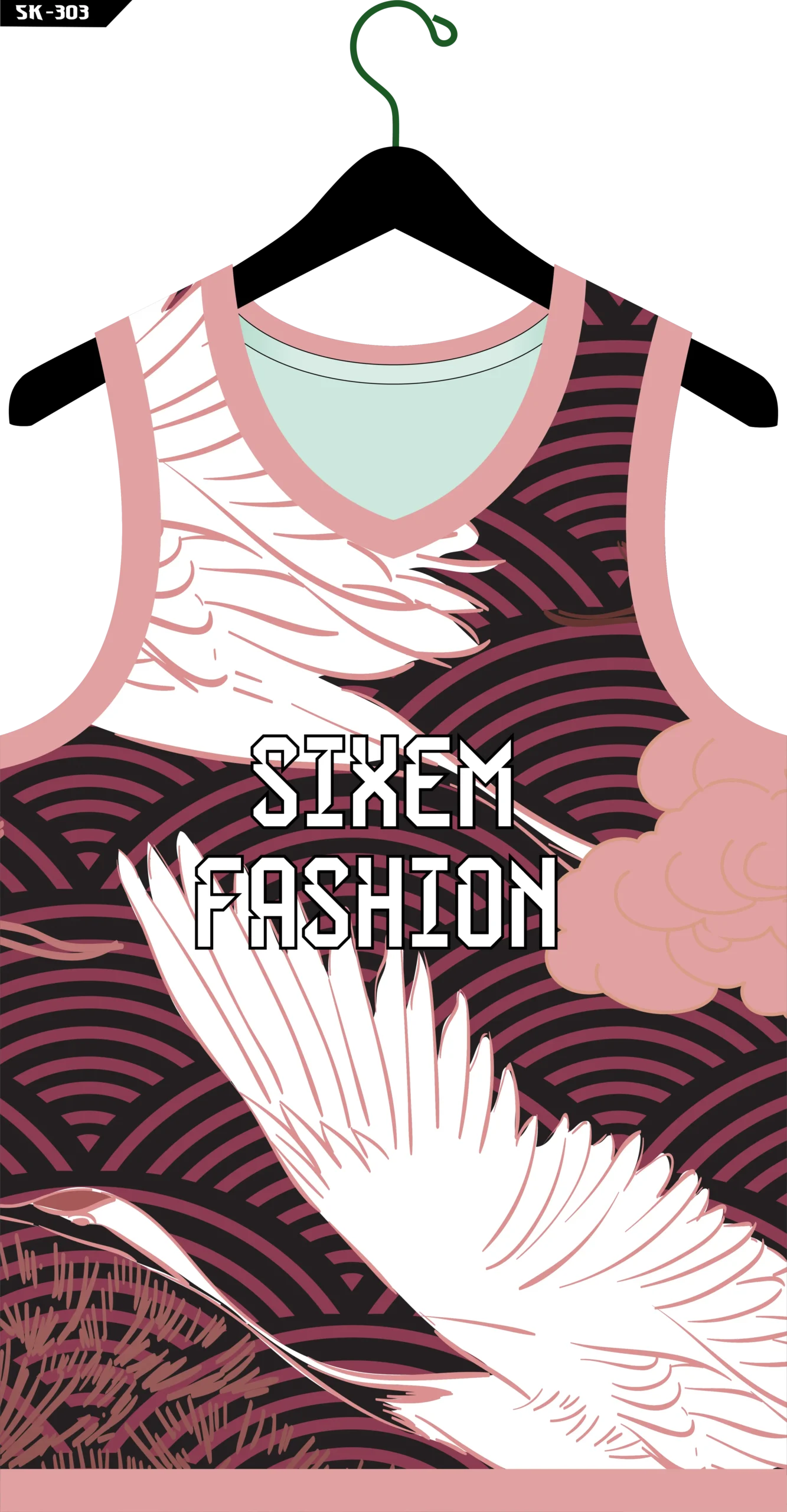 Pink Black Abstract Bird Pattern Sports Tank Top – Custom Sublimation Jersey Design