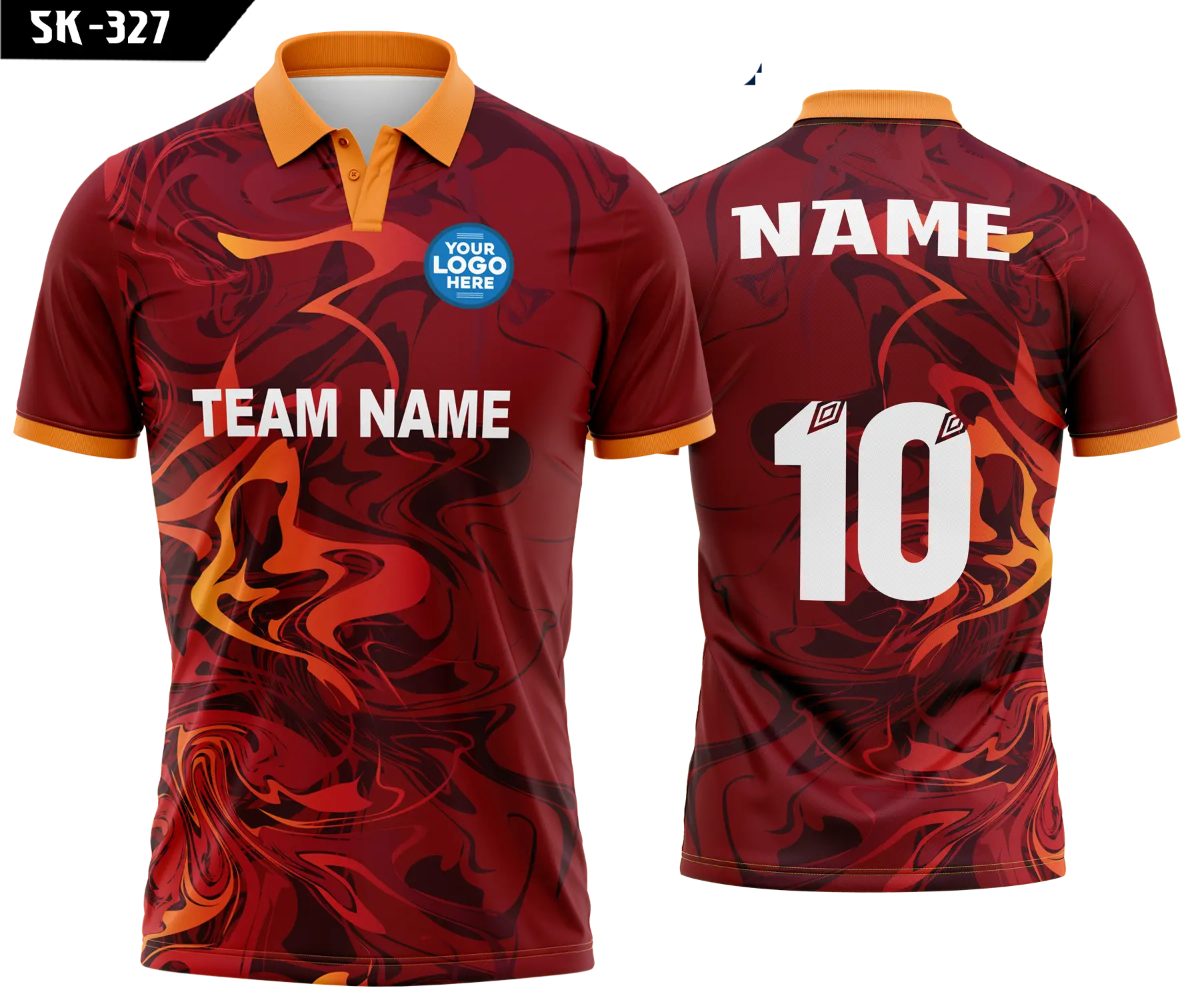 Maroon Red Orange Abstract Polo Jersey – Custom Team Name & Number Sports Jersey SK-327