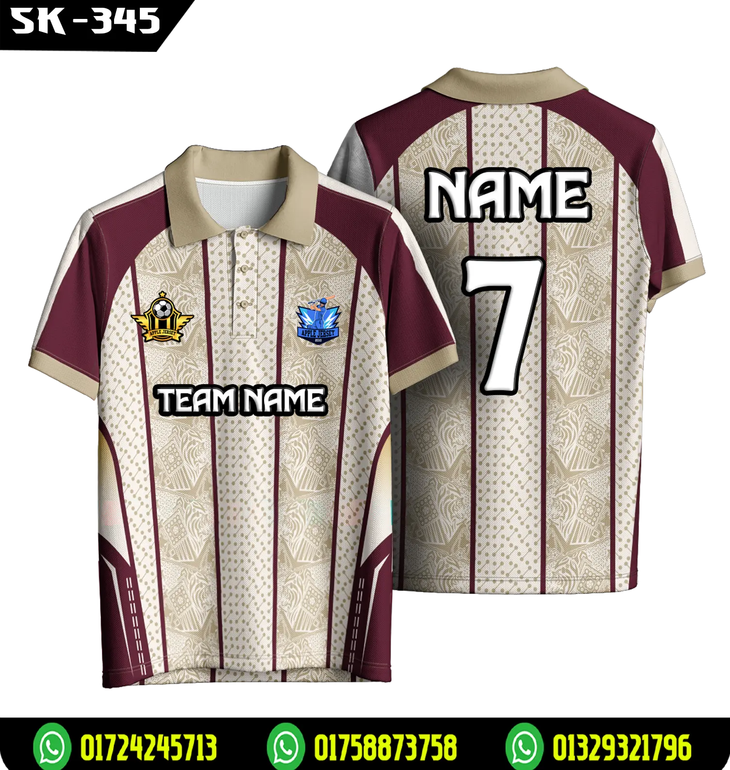 Maroon Cream Cricket Polo Jersey – Custom Team Name & Number Sublimation Jersey SK-345