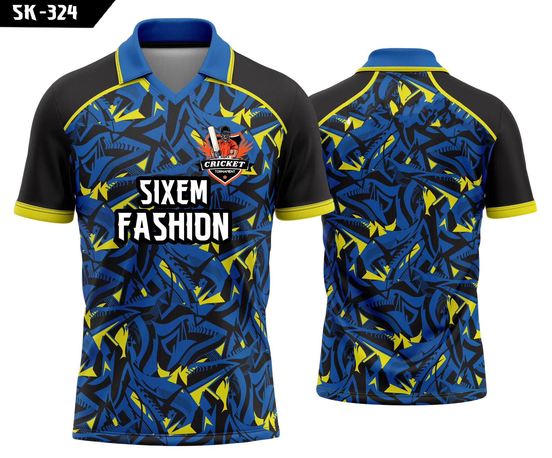 Blue Black Yellow Abstract Cricket Jersey – Custom Sublimation Team Sports Shirt