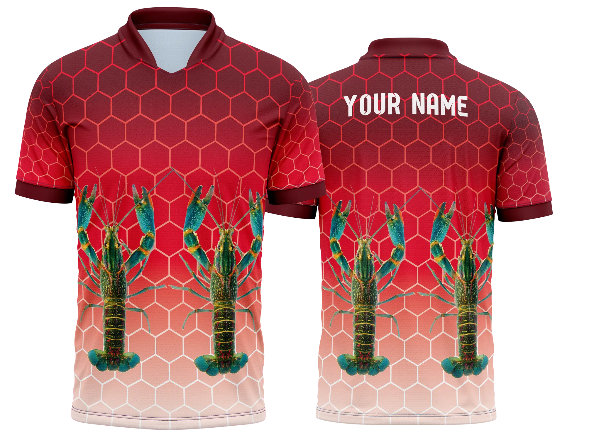 Red Crawfish Fishing Jersey Design – Custom Lobster Fishing Shirt - Premium Sublimation Angler Team Jersey 2026