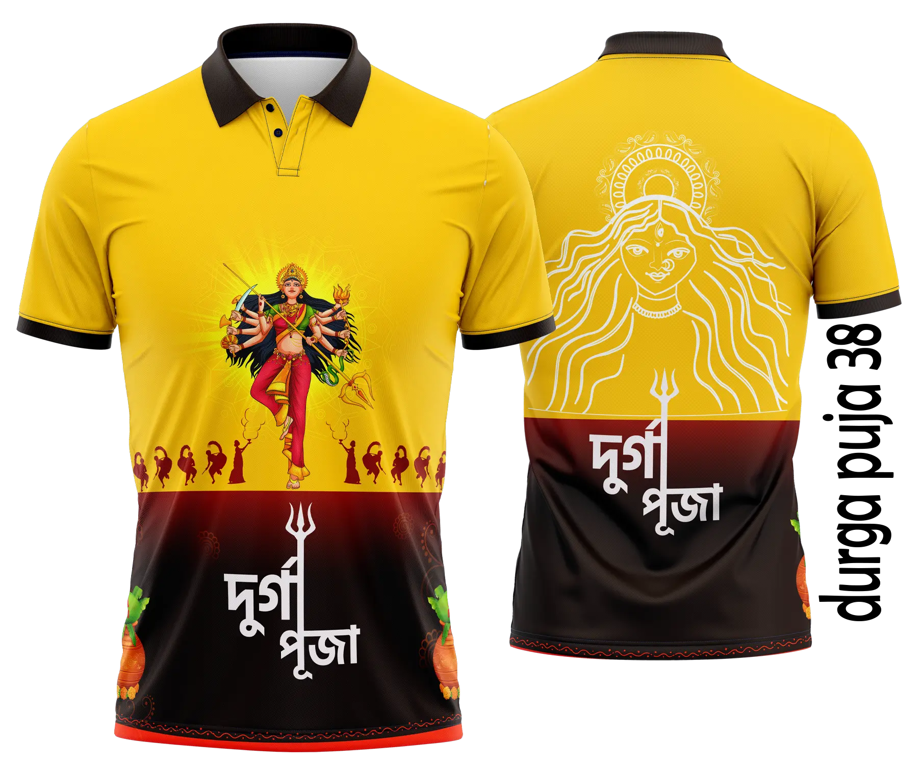 Men's Durga Pujar Jersey - Yellow Black Maa Durga Trishul Polo Tshirt _ Sixem Fashion