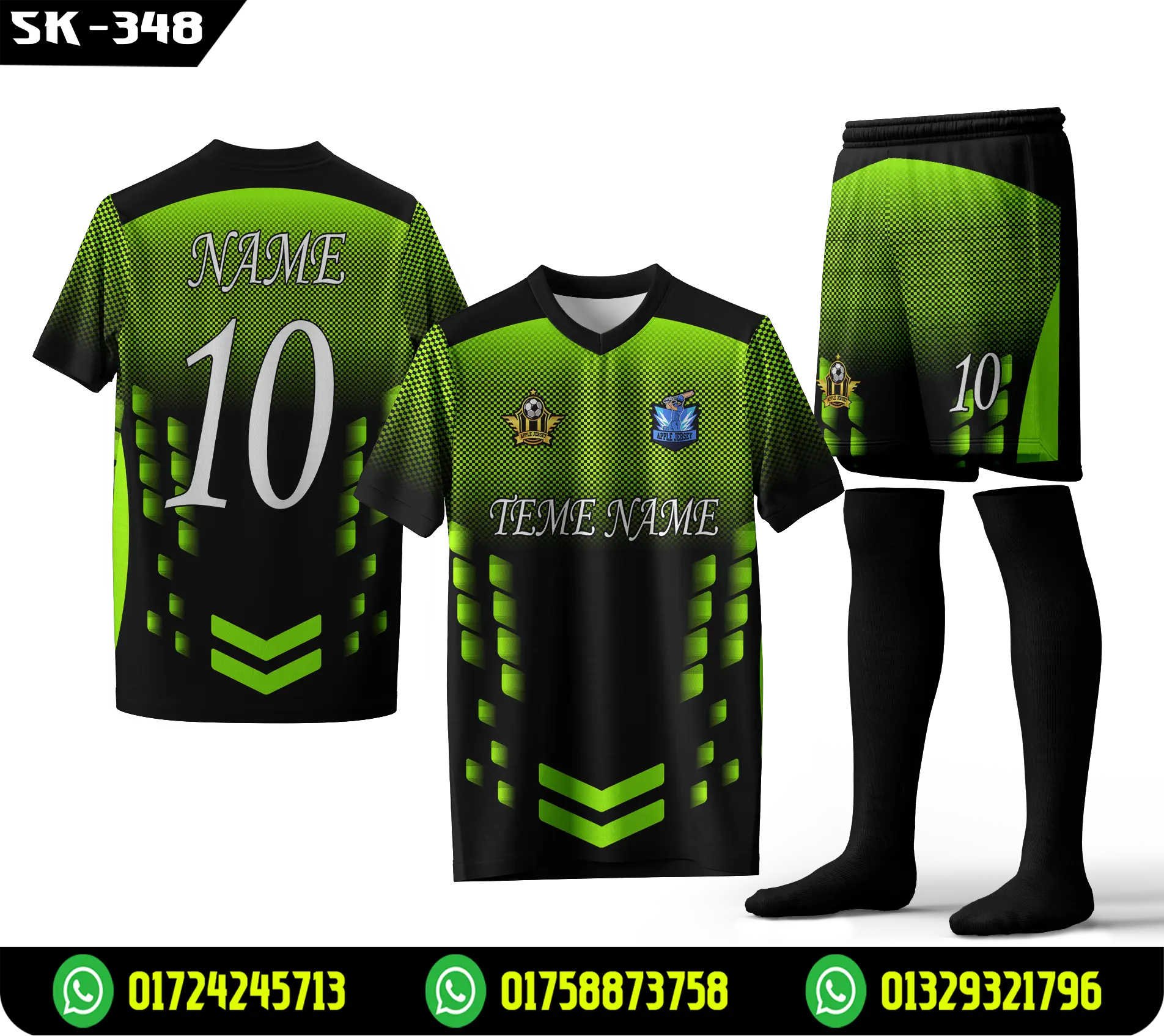 Black Green Football Jersey Set – Custom Team Name & Number Soccer Uniform with Shorts SK-348
