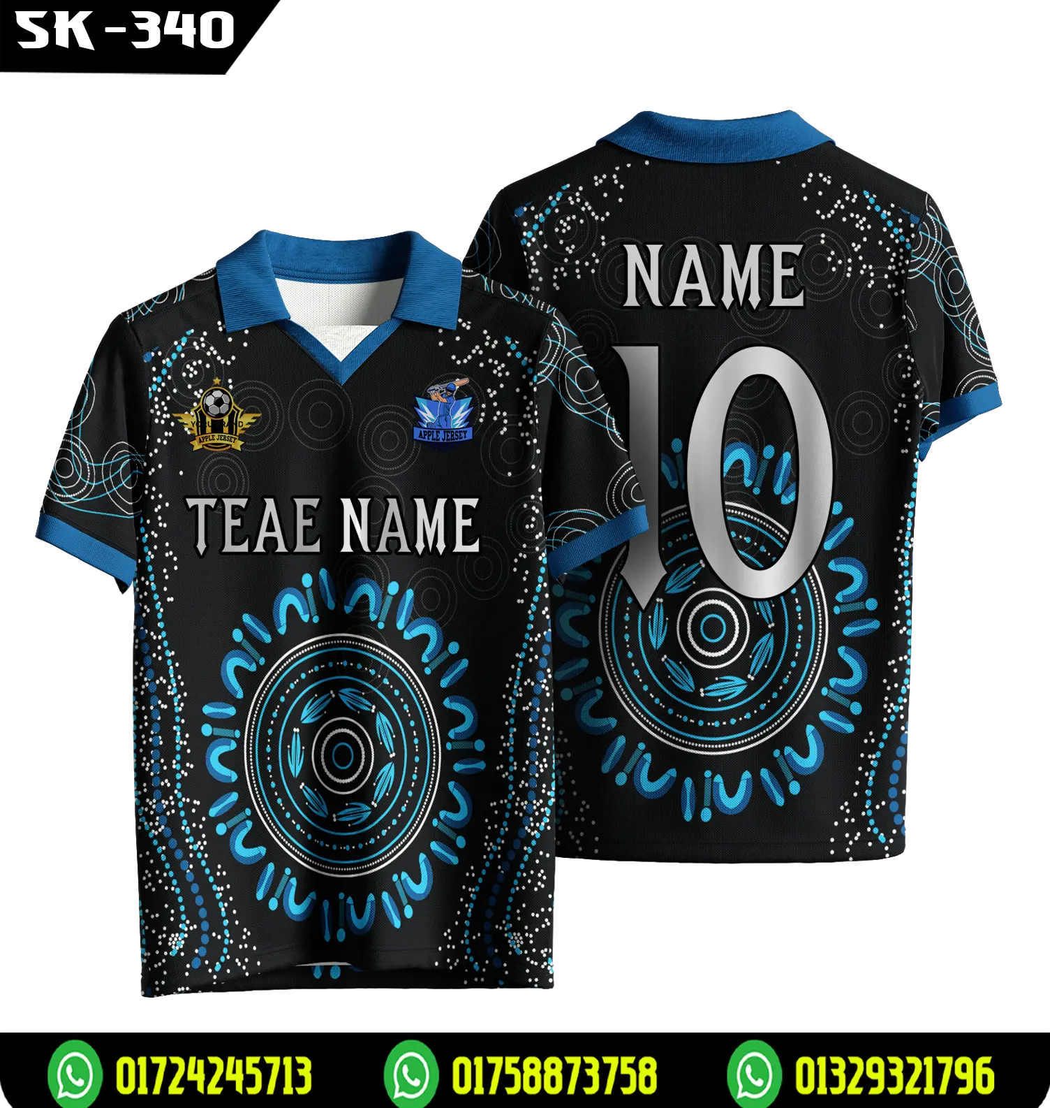 Black Blue Abstract Pattern Polo Jersey – Custom Team Name & Number Sports Jersey SK-340