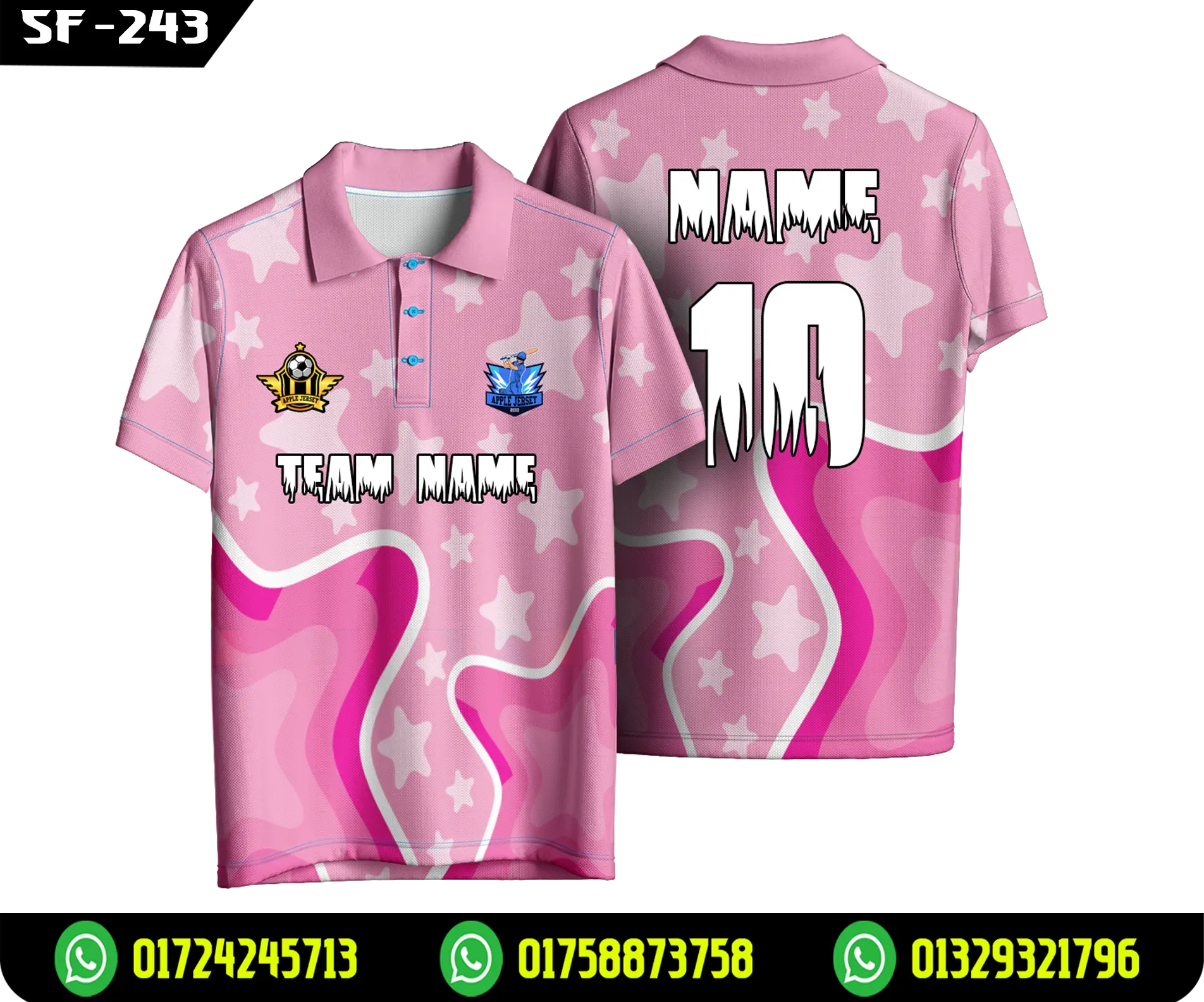 Custom Pink Star Cricket Sublimation Polo Jersey - Team Name Jersey SF-243 _ Sixem Fashion