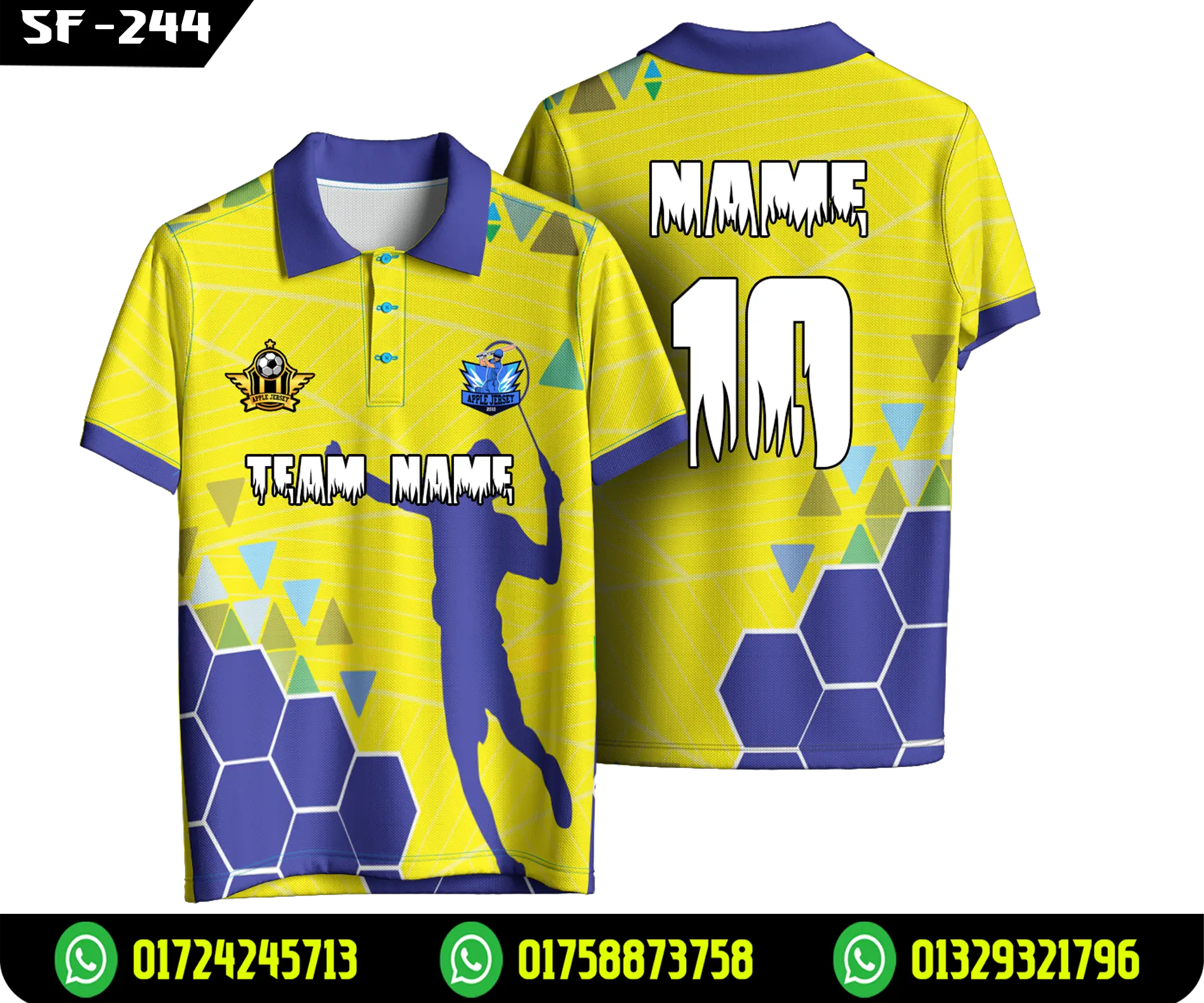 Yellow Blue Badminton Player Print Sports Polo Jersey-SK-244