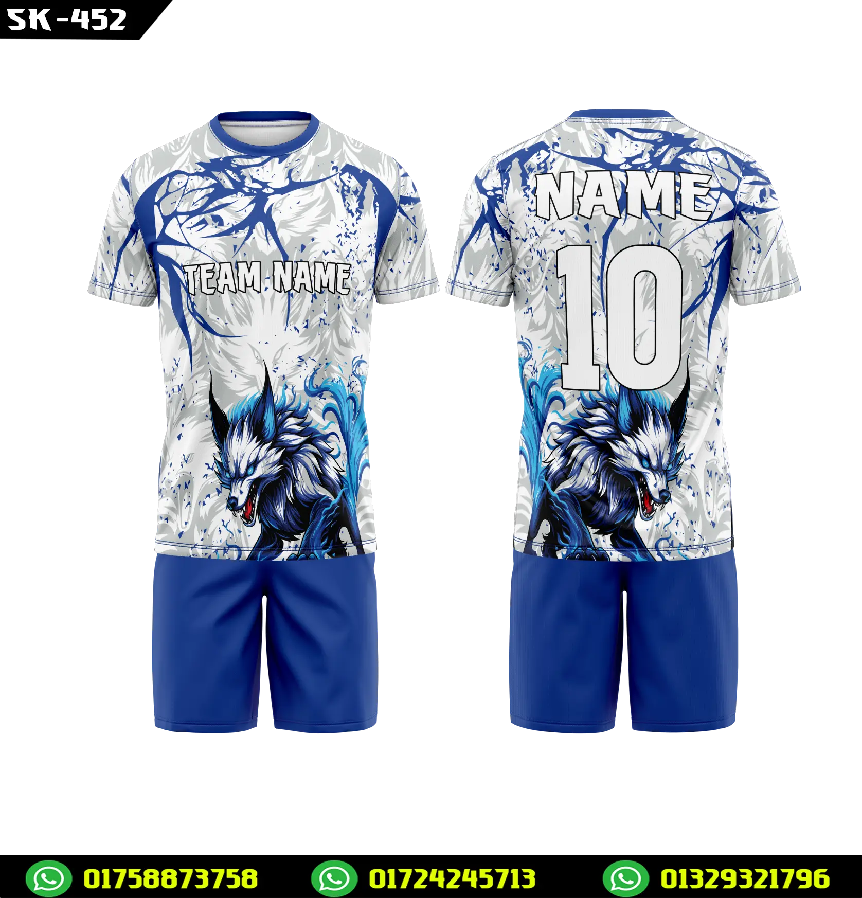 White Blue Wolf Print Sports Jersey Set-SK-452