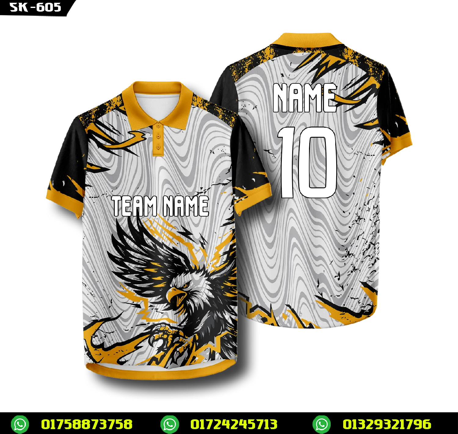White Black Yellow Eagle Print Sports Polo Jersey-SK-605