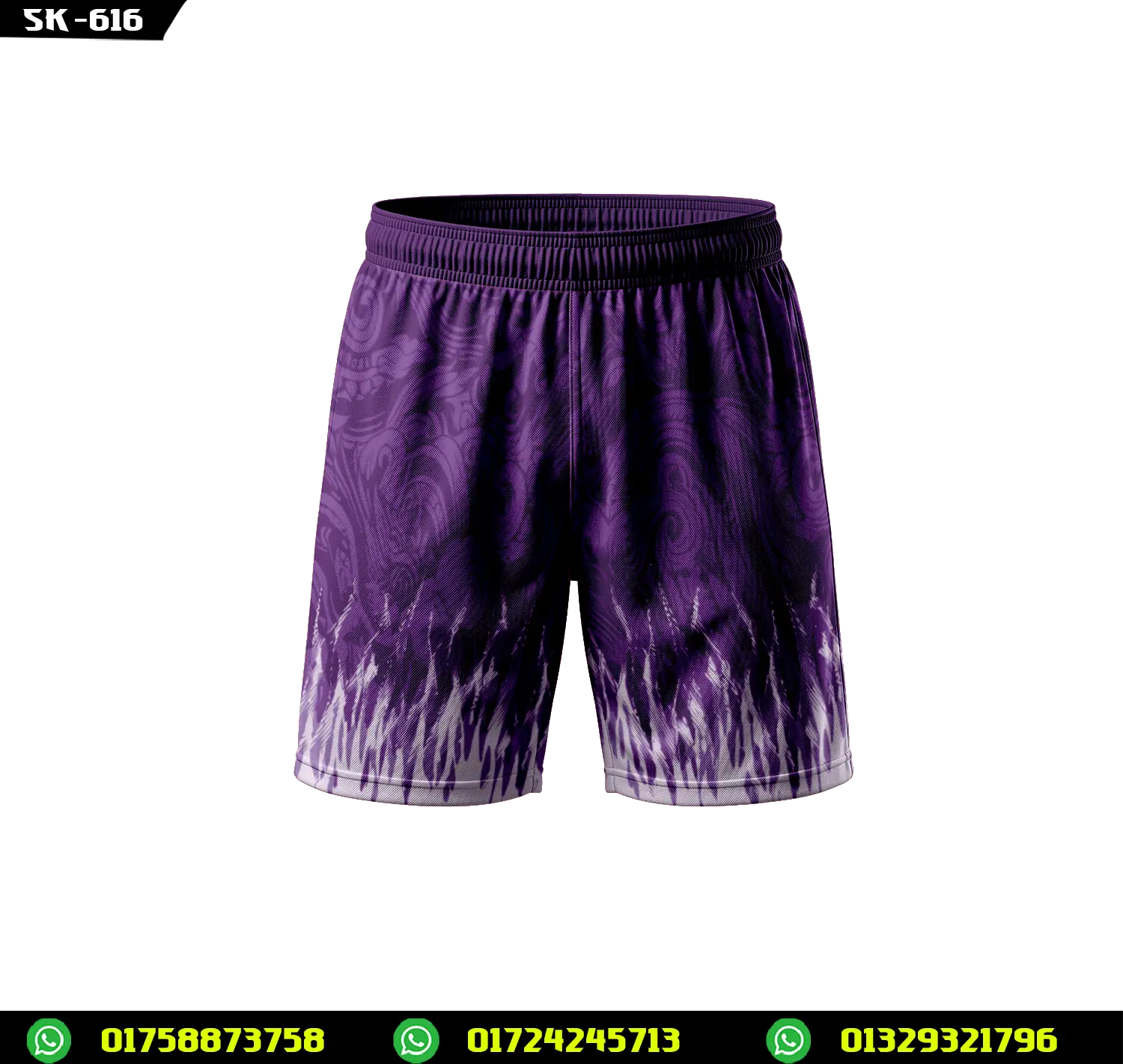 Purple White Flame Print Sublimated Sports Shorts Tribal-SK-616
