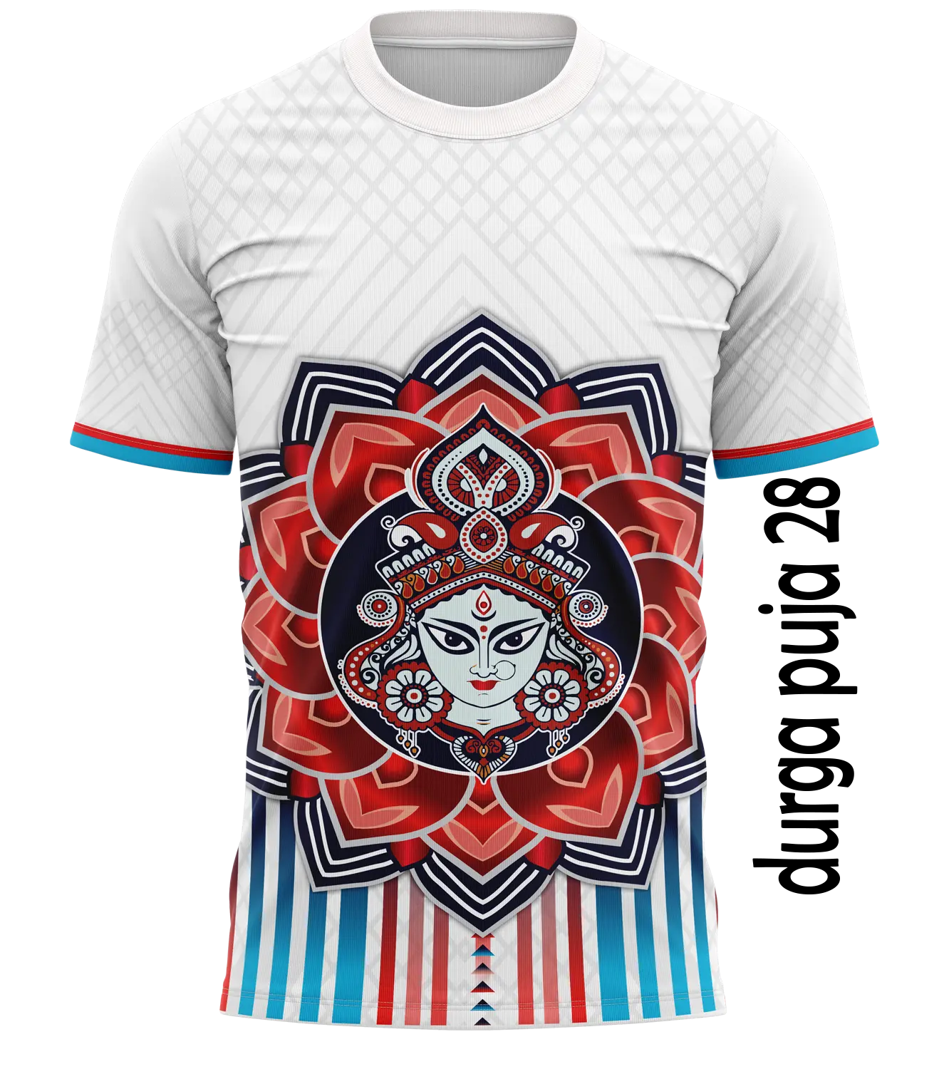 Men's Durga Pujar Jersey - White Red Maa Durga Mandala Round Neck Tshirt _ Sixem Fashion