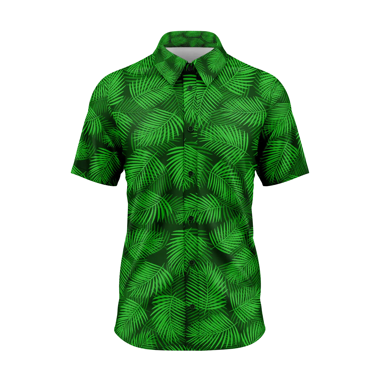Dark Green Palm Leaf Hawaiian Short Sleeve Shirt- SKT-77